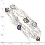 6-8mm White, Black and Grey Rice Freshwater Cultured Pearl and Glass Bead Stretch 3-Bracelet Set