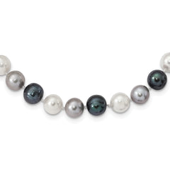 Sterling Silver Rhodium-Rhodium-Plated 8-9mm Black, Green and White Semi-Round Freshwater Cultured Pearl 18 inch Necklace