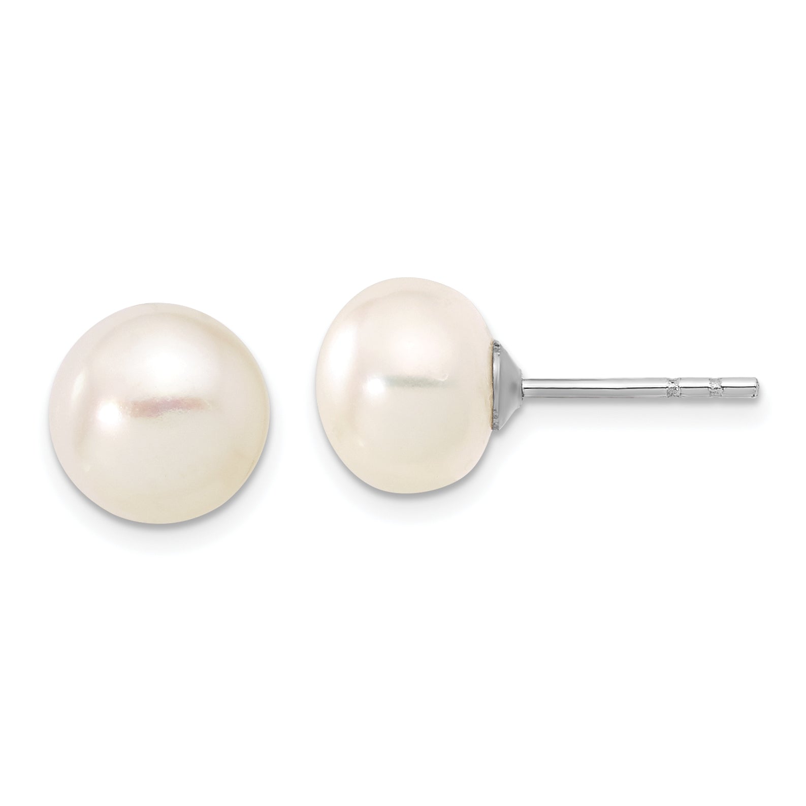 Sterling Silver Rhodium-plated 7-8mm White Near-Round Freshwater Cultured Pearl 18 inch Necklace, Stretch Bracelet and Button Post Earrings Set Secondary image
