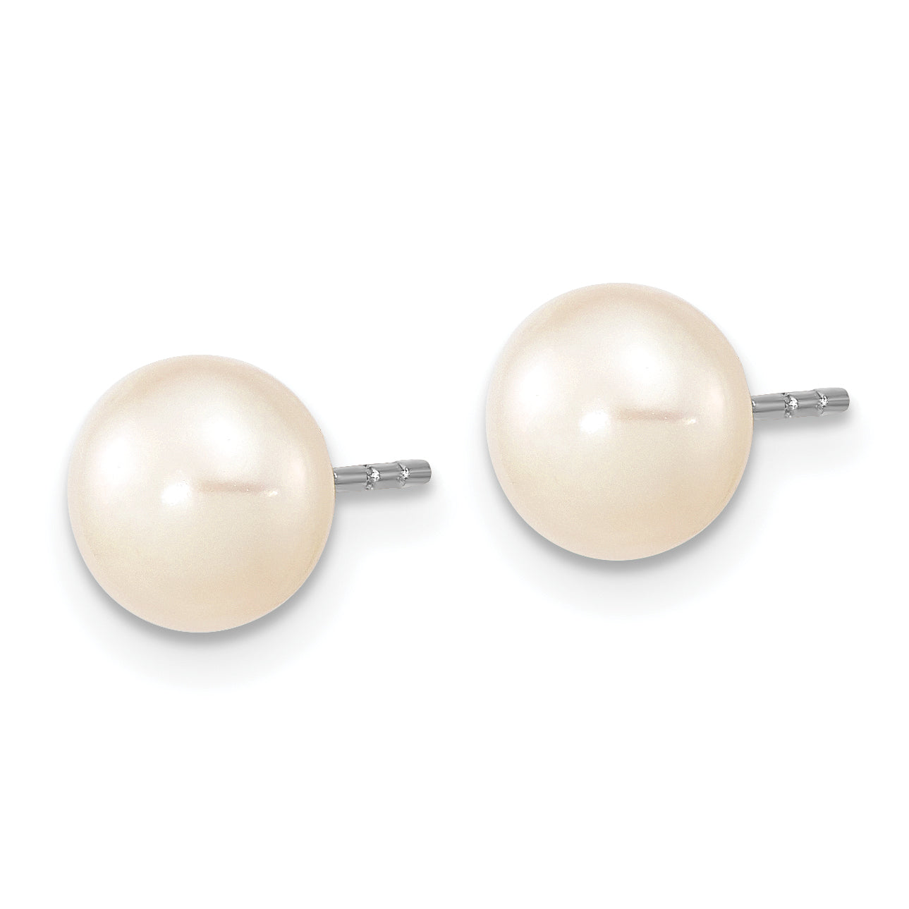 Sterling Silver Rhodium-plated 7-8mm White Near-Round Freshwater Cultured Pearl 18 inch Necklace, Stretch Bracelet and Button Post Earrings Set