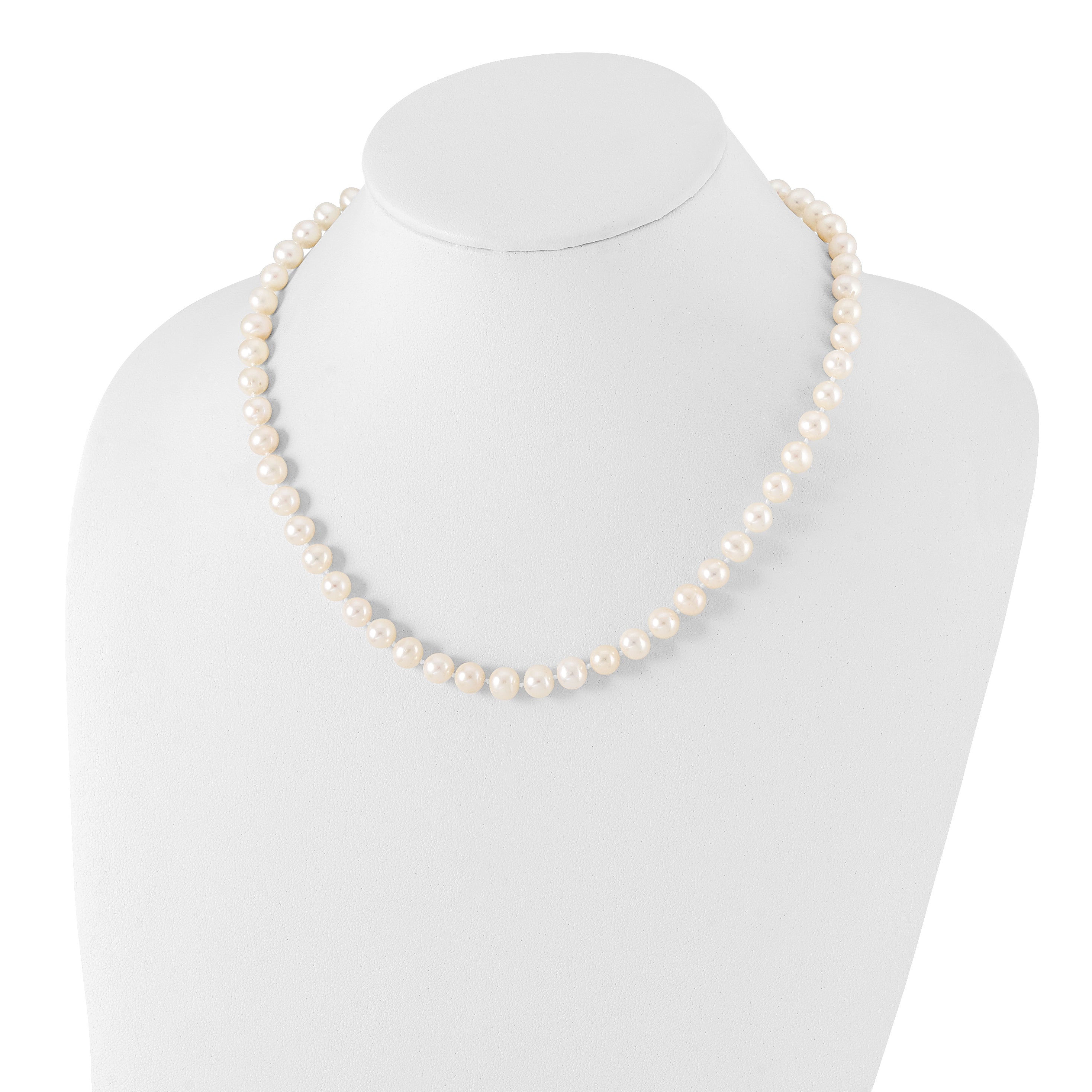 Sterling Silver Rhodium-plated 7-8mm White Near-Round Freshwater Cultured Pearl 18 inch Necklace, Stretch Bracelet and Button Post Earrings Set