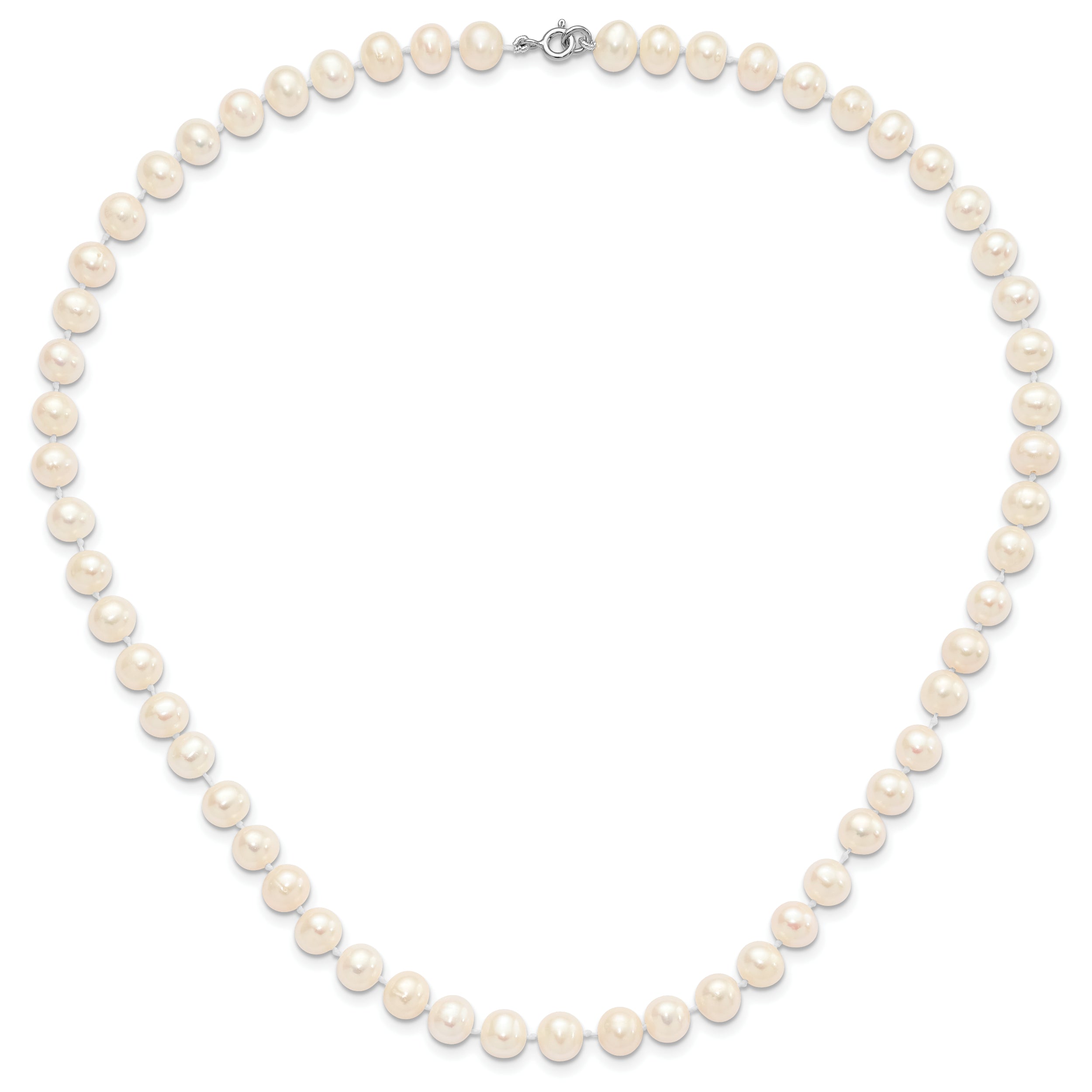Sterling Silver Rhodium-plated 7-8mm White Near-Round Freshwater Cultured Pearl 18 inch Necklace, Stretch Bracelet and Button Post Earrings Set