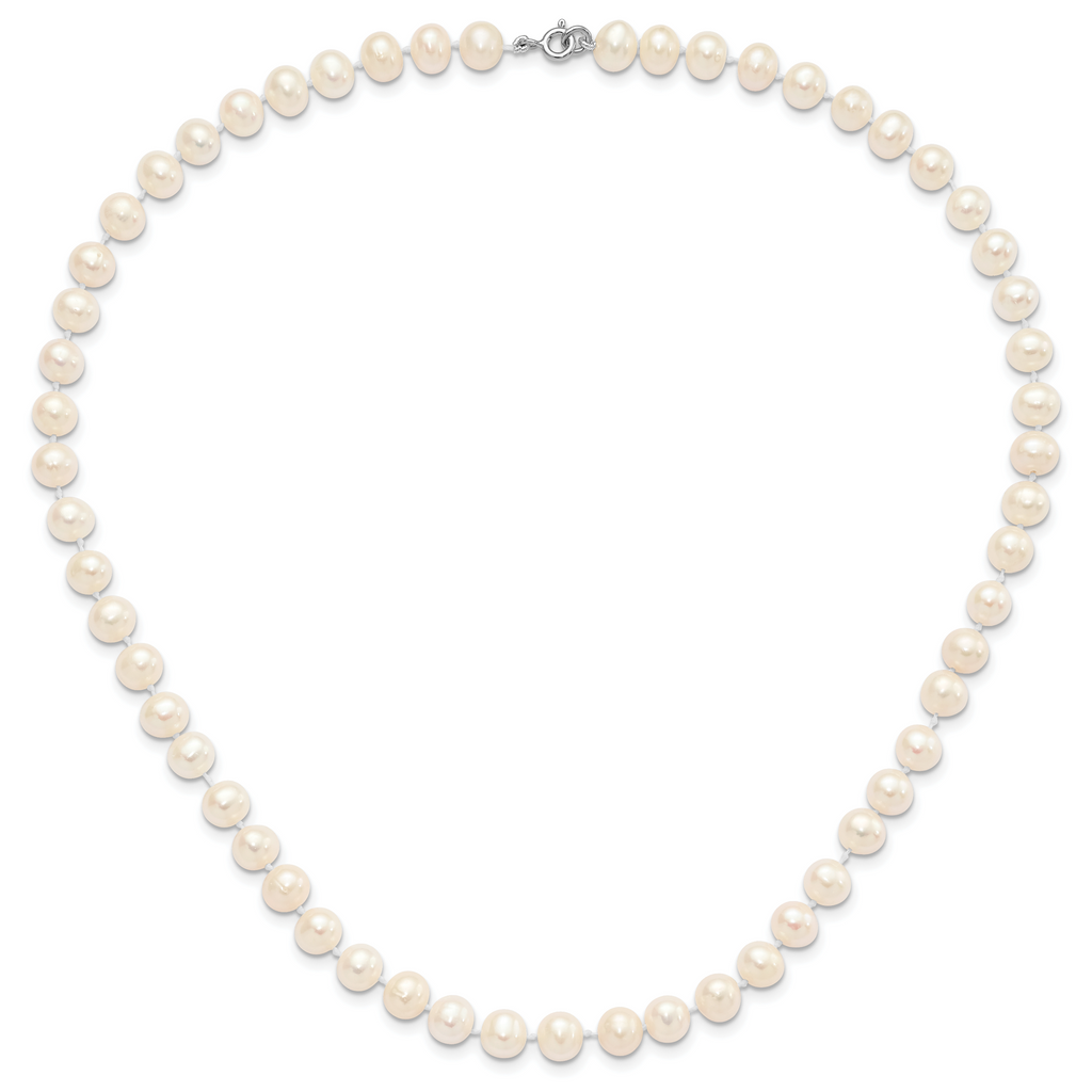 Sterling Silver Rhodium-plated 7-8mm White Near-Round Freshwater Cultured Pearl 18 inch Necklace, Stretch Bracelet and Button Post Earrings Set