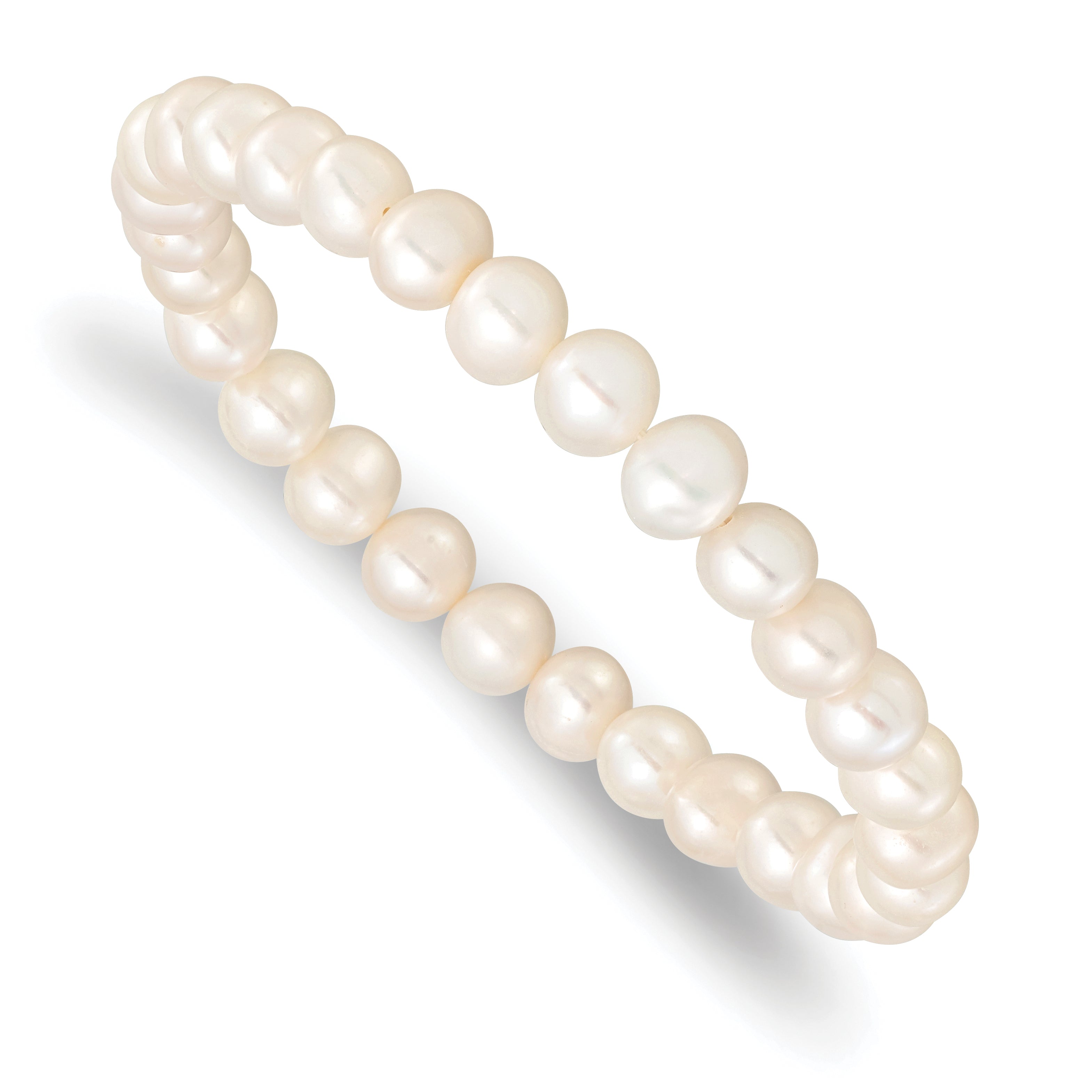 Sterling Silver Rhodium-plated 7-8mm White Near-Round Freshwater Cultured Pearl 18 inch Necklace, Stretch Bracelet and Button Post Earrings Set