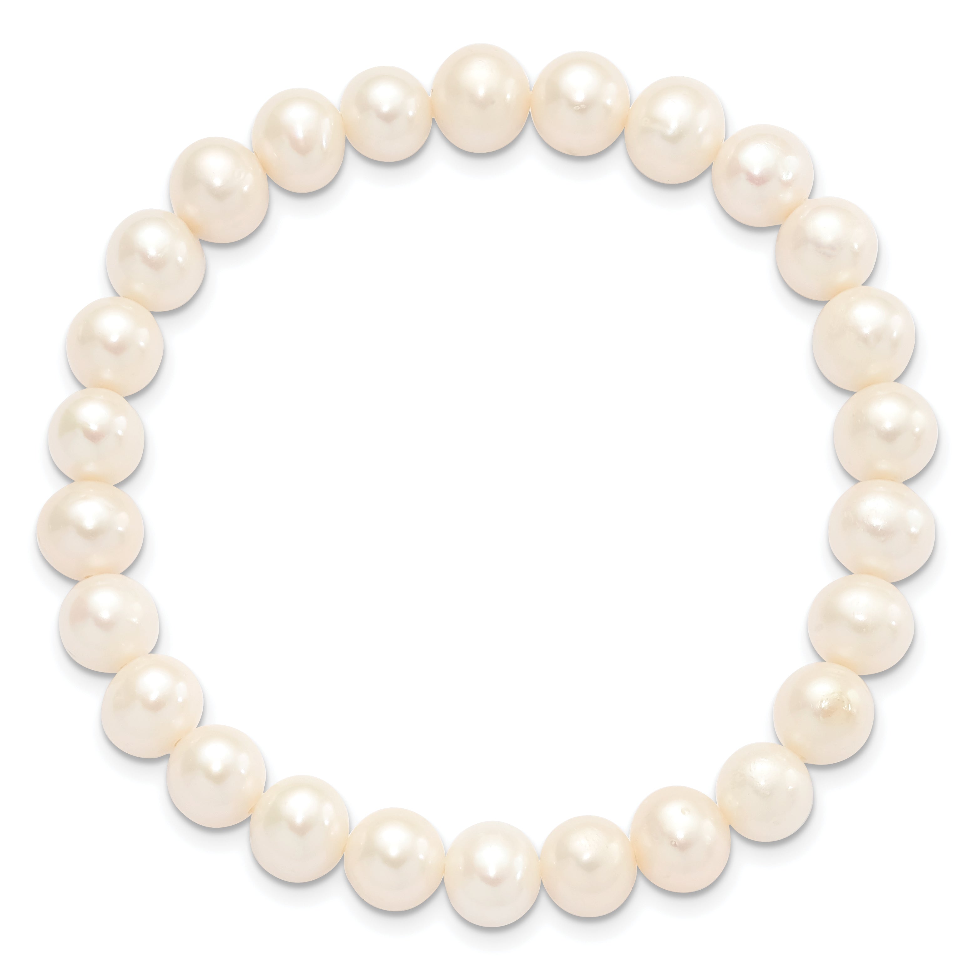 Sterling Silver Rhodium-plated 7-8mm White Near-Round Freshwater Cultured Pearl 18 inch Necklace, Stretch Bracelet and Button Post Earrings Set