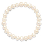 Sterling Silver Rhodium-plated 7-8mm White Near-Round Freshwater Cultured Pearl 18 inch Necklace, Stretch Bracelet and Button Post Earrings Set