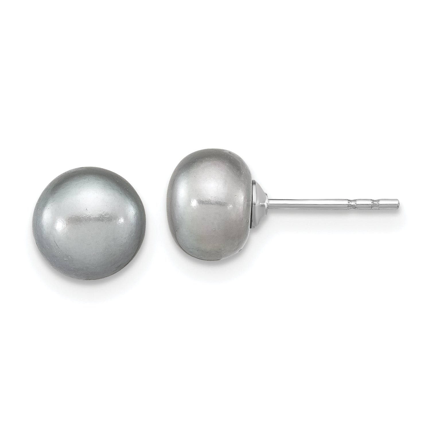 Sterling Silver Rhodium-plated 7-8mm Grey Near-Round Freshwater Cultured Pearl 18 inch Necklace, Stretch Bracelet and Button Post Earrings Set