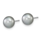 Sterling Silver Rhodium-plated 7-8mm Grey Near-Round Freshwater Cultured Pearl 18 inch Necklace, Stretch Bracelet and Button Post Earrings Set