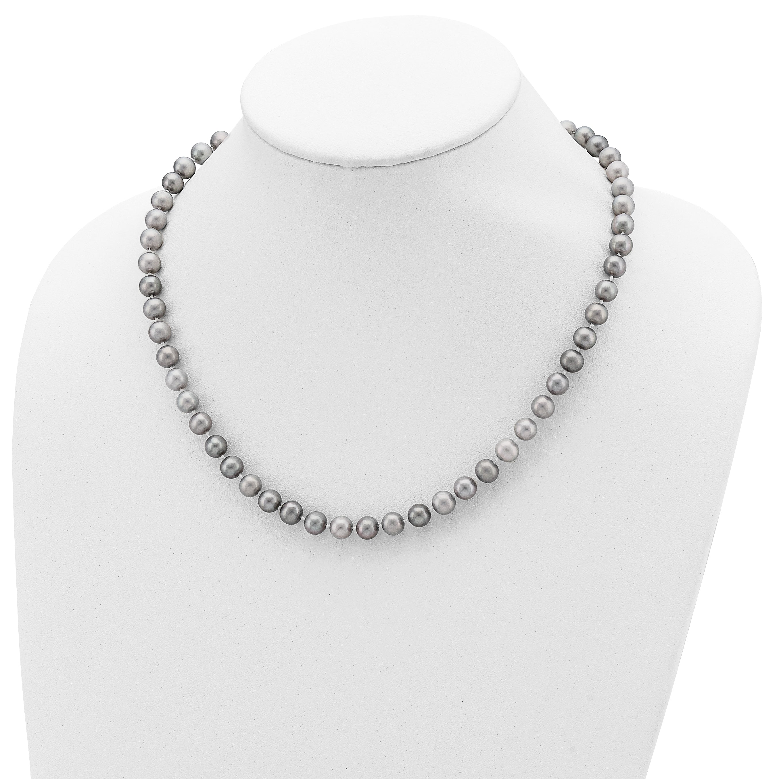 Sterling Silver Rhodium-plated 7-8mm Grey Near-Round Freshwater Cultured Pearl 18 inch Necklace, Stretch Bracelet and Button Post Earrings Set