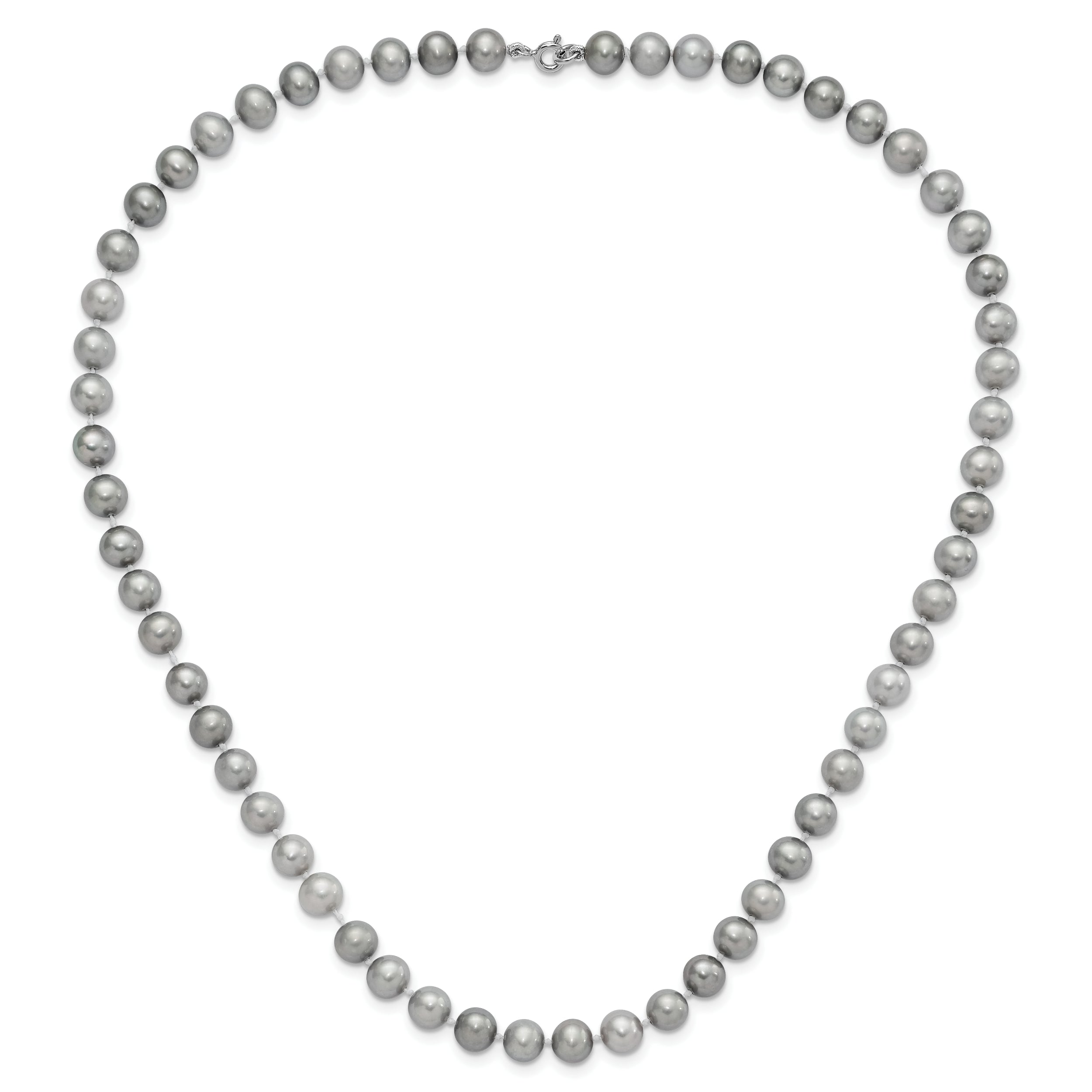 Sterling Silver Rhodium-plated 7-8mm Grey Near-Round Freshwater Cultured Pearl 18 inch Necklace, Stretch Bracelet and Button Post Earrings Set