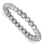 Sterling Silver Rhodium-plated 7-8mm Grey Near-Round Freshwater Cultured Pearl 18 inch Necklace, Stretch Bracelet and Button Post Earrings Set