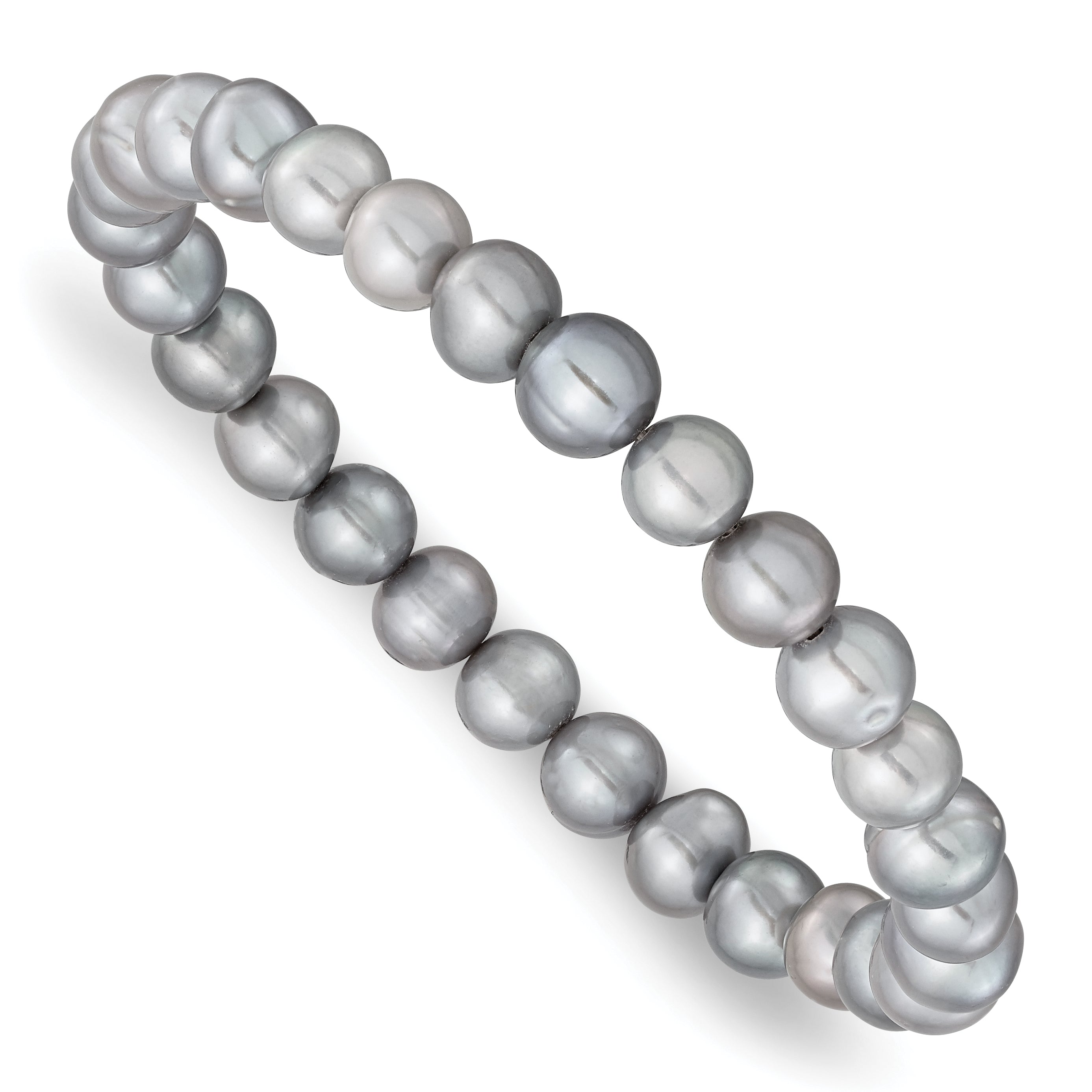 Sterling Silver Rhodium-plated 7-8mm Grey Near-Round Freshwater Cultured Pearl 18 inch Necklace, Stretch Bracelet and Button Post Earrings Set