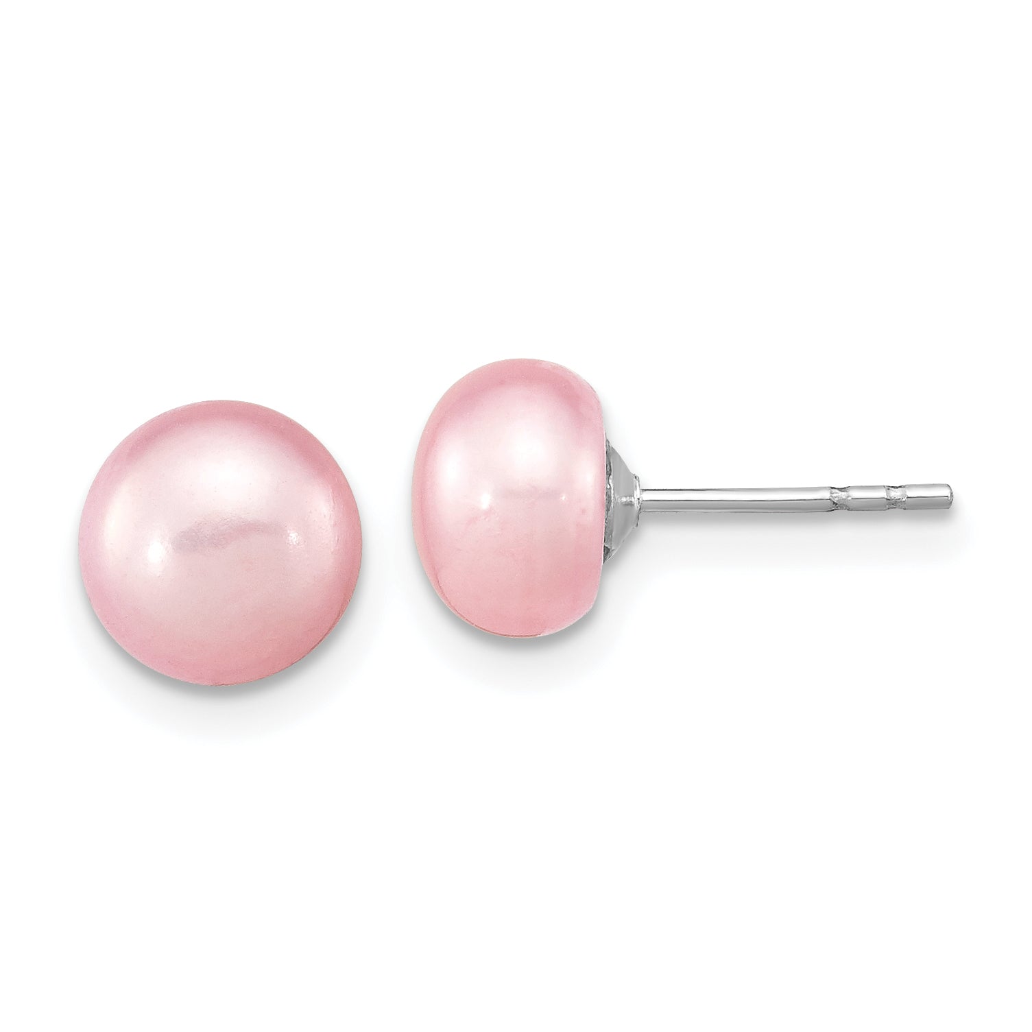 Sterling Silver Rhodium-plated 7-8mm Pink Near-Round Freshwater Cultured Pearl 18 inch Necklace, Stretch Bracelet and Button Post Earrings Set Secondary image