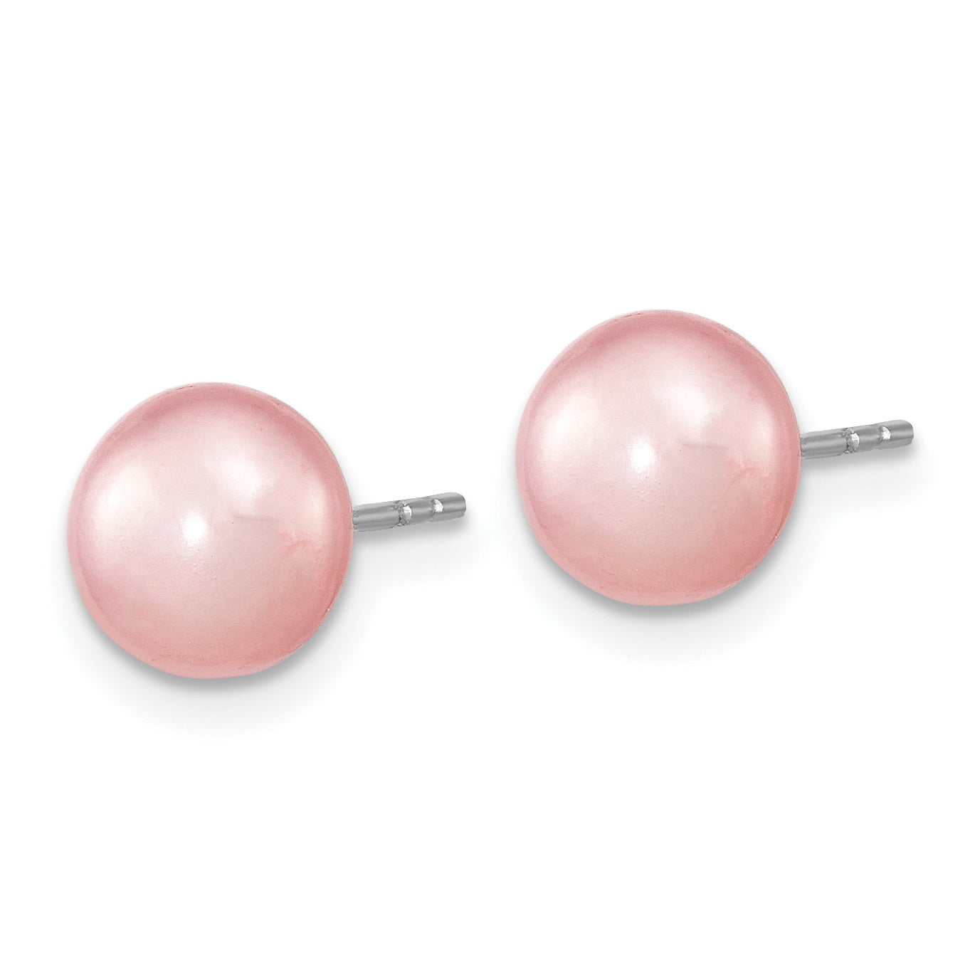 Sterling Silver Rhodium-plated 7-8mm Pink Near-Round Freshwater Cultured Pearl 18 inch Necklace, Stretch Bracelet and Button Post Earrings Set