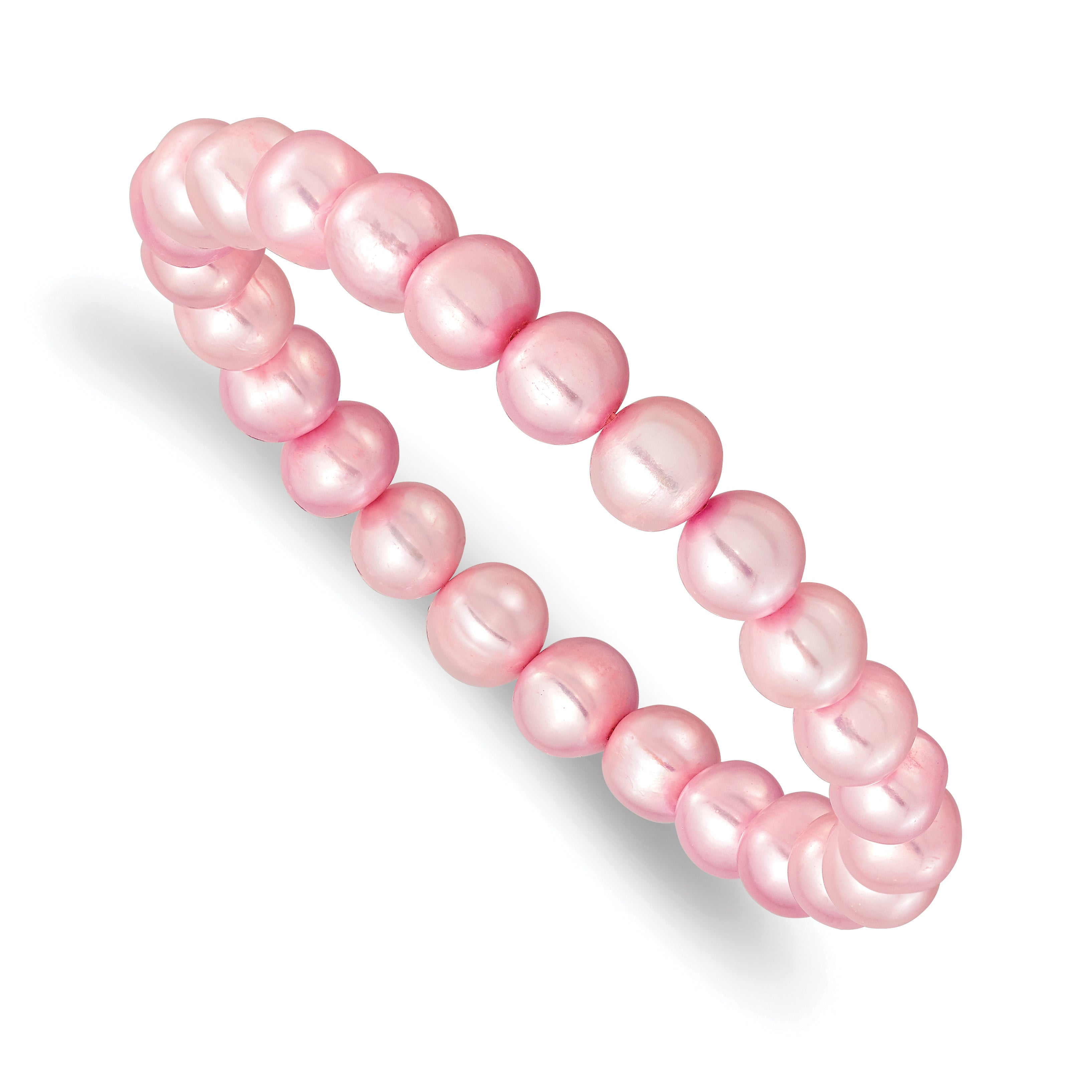 Sterling Silver Rhodium-plated 7-8mm Pink Near-Round Freshwater Cultured Pearl 18 inch Necklace, Stretch Bracelet and Button Post Earrings Set