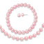Sterling Silver Rhodium-plated 7-8mm Pink Near-Round Freshwater Cultured Pearl 18 inch Necklace, Stretch Bracelet and Button Post Earrings Set