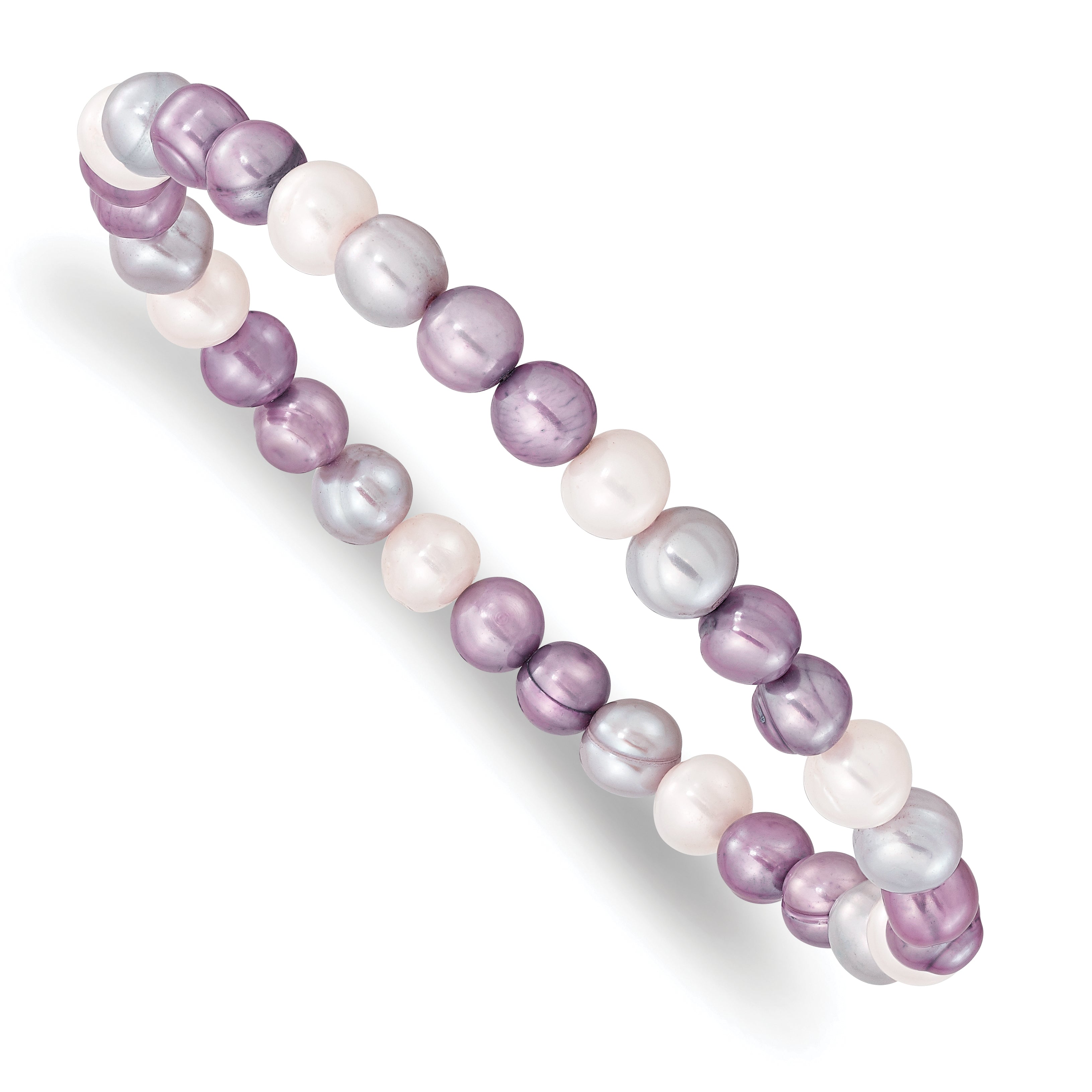 6-7mm White, Lavender and Grey Semi-Round Freshwater Cultured Pearl Stretch Bracelet Main image