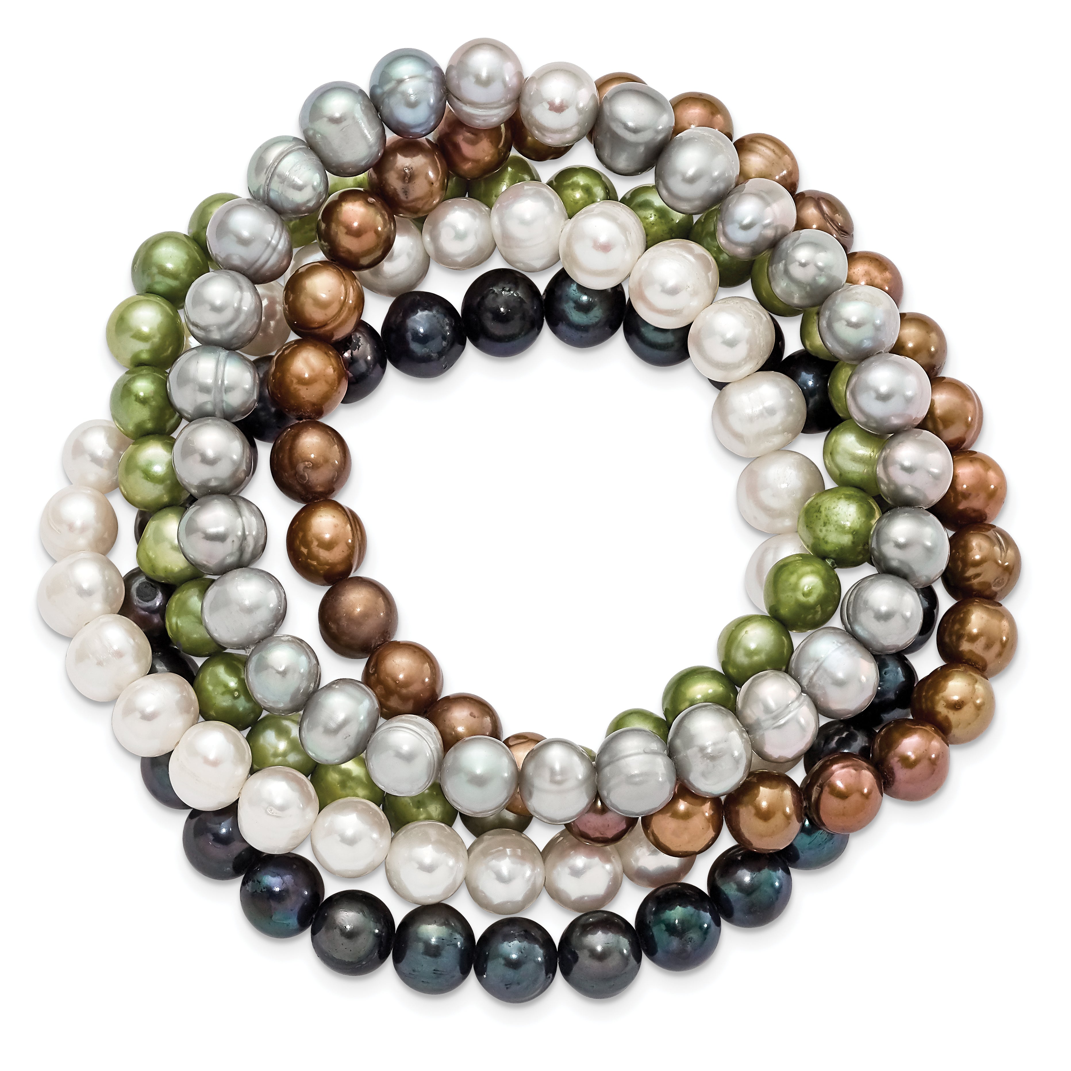 6-7mm Green, Grey, White, Black and Brown Semi-Round Freshwater Cultured Pearl 5-piece Stretch Bracelet Set Secondary image