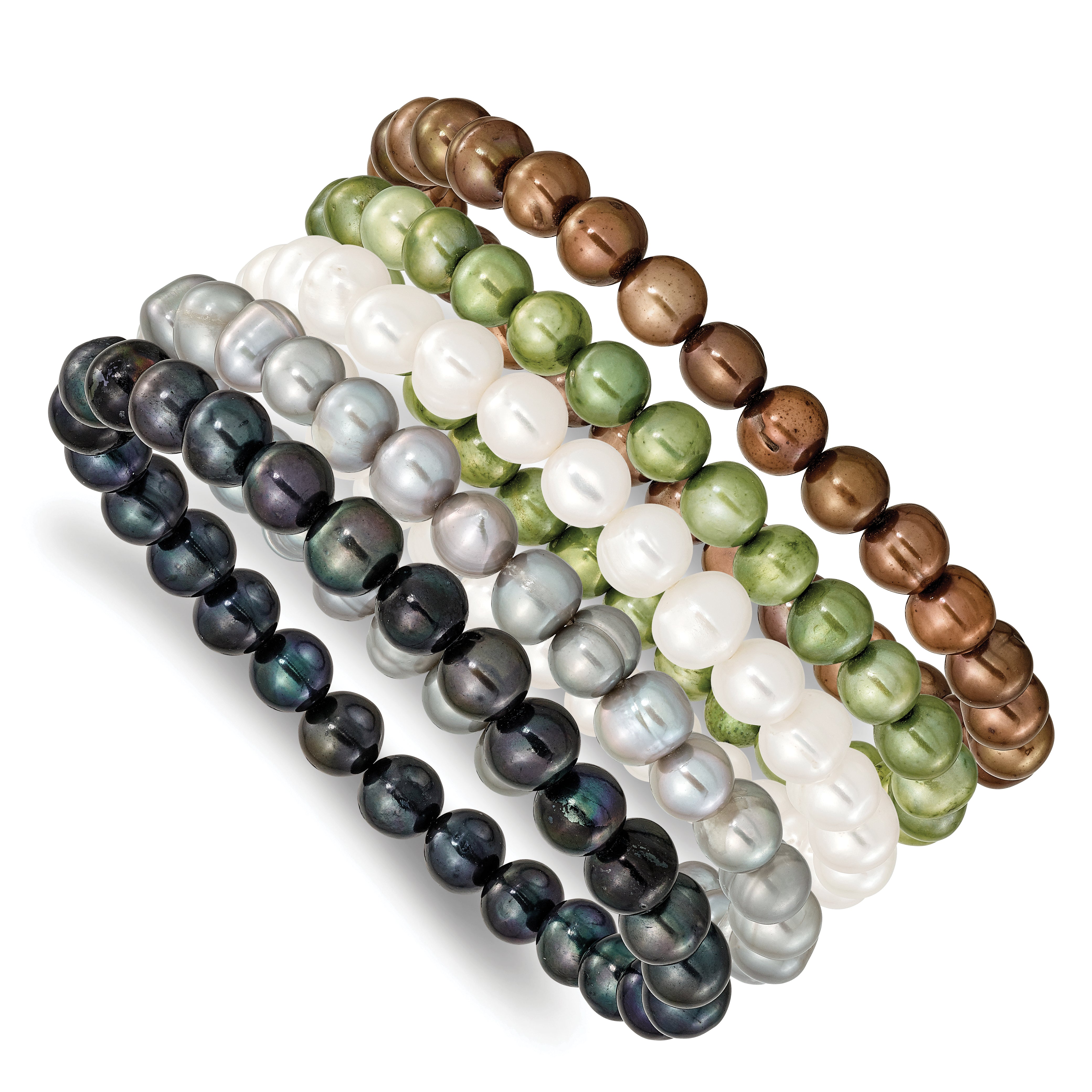 6-7mm Green, Grey, White, Black and Brown Semi-Round Freshwater Cultured Pearl 5-piece Stretch Bracelet Set Main image