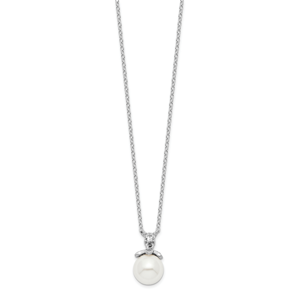 Sterling Silver Rhodium-plated CZ and Glass Bead Necklace