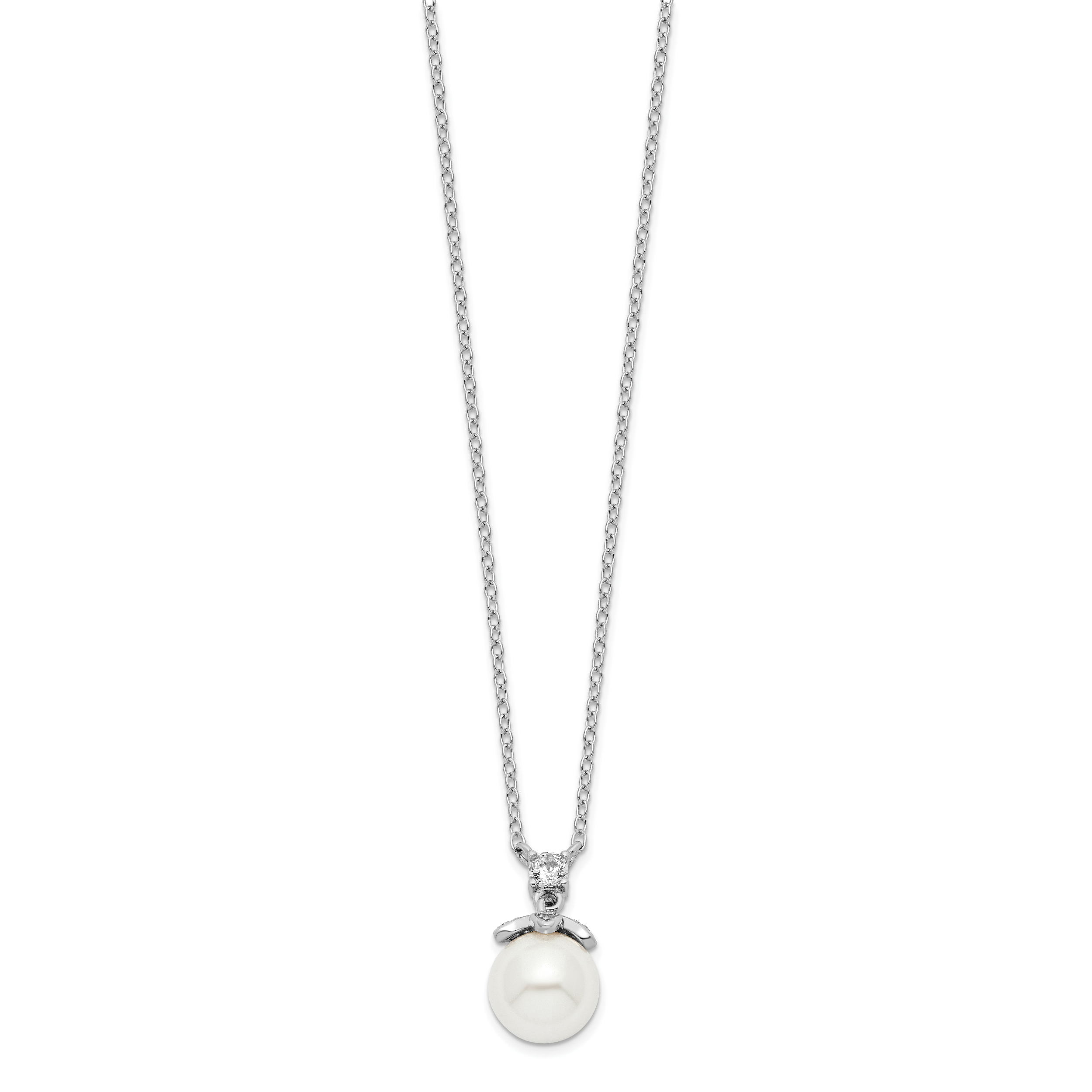 Sterling Silver Rhodium-plated CZ and Glass Bead Necklace