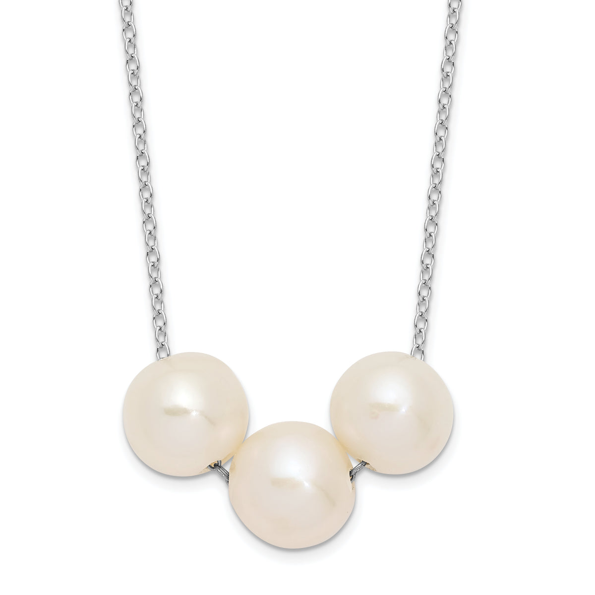 Sterling Silver Rhodium-Rhodium-Plated 8-9mm White Near-Round Freshwater Cultured Pearl 17 inch Necklace