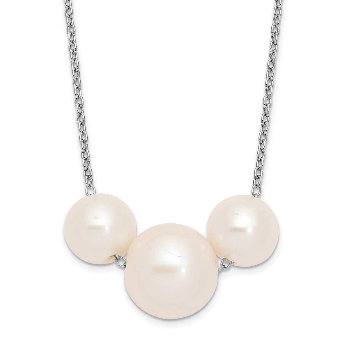 Sterling Silver Rhodium-Rhodium-Plated 8-10mm White Near-Round Freshwater Cultured Pearl 17 inch Necklace