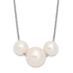 Sterling Silver Rhodium-Rhodium-Plated 8-10mm White Near-Round Freshwater Cultured Pearl 17 inch Necklace