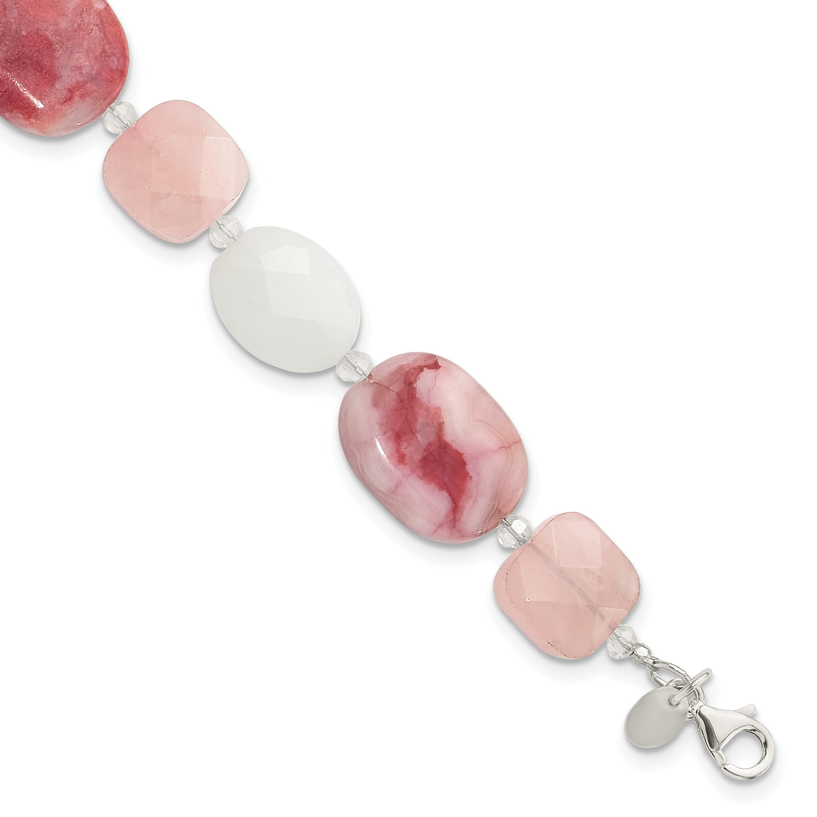 Sterling Silver Pink Agate/Quartz, Jade, Crystal w/1in ext Bracelet Main image