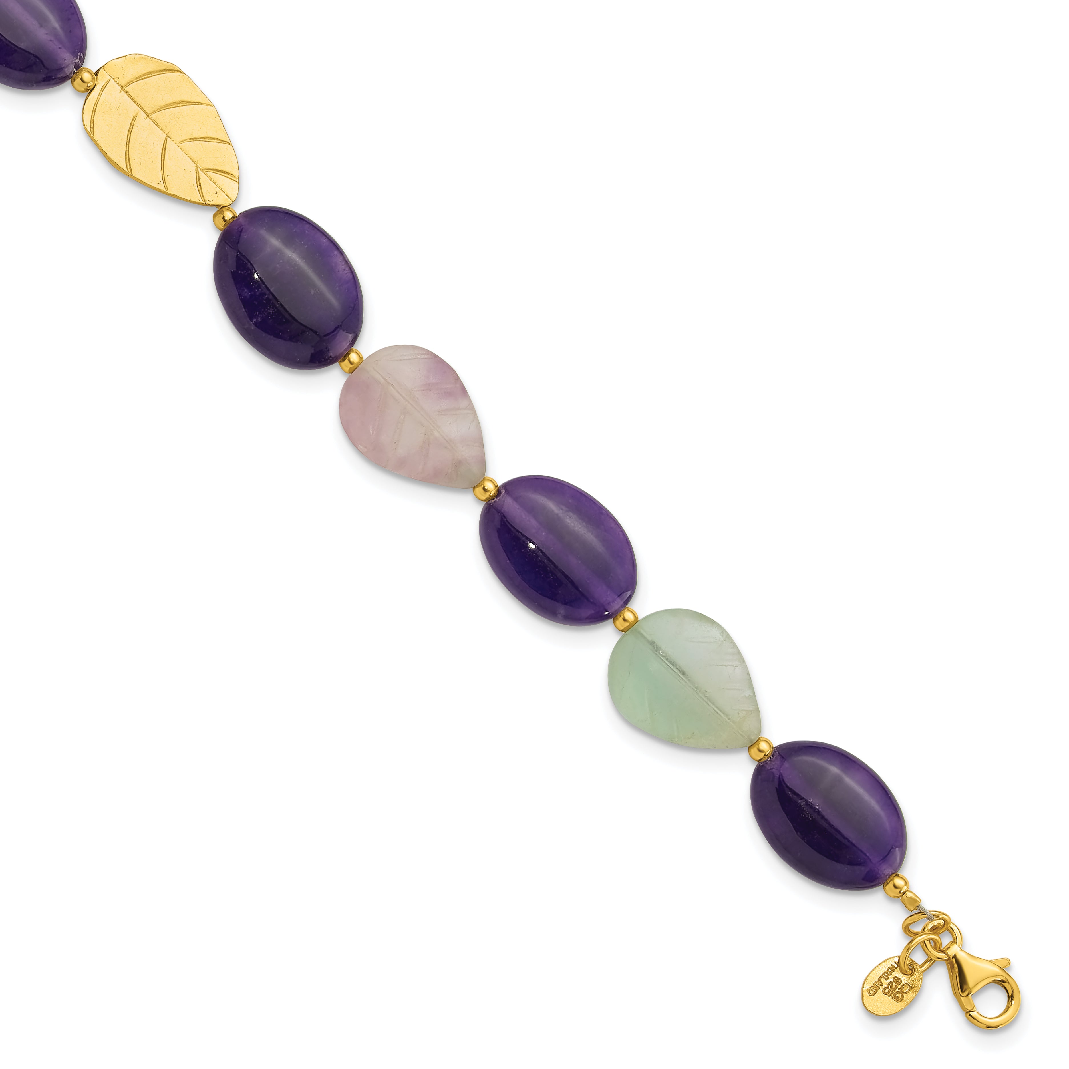 Sterling Silver Gold-plated Amethyst/Fluorite/Jade 1in ext. Bracelet