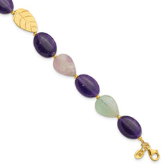 Sterling Silver Gold-plated Amethyst/Fluorite/Jade 1in ext. Bracelet