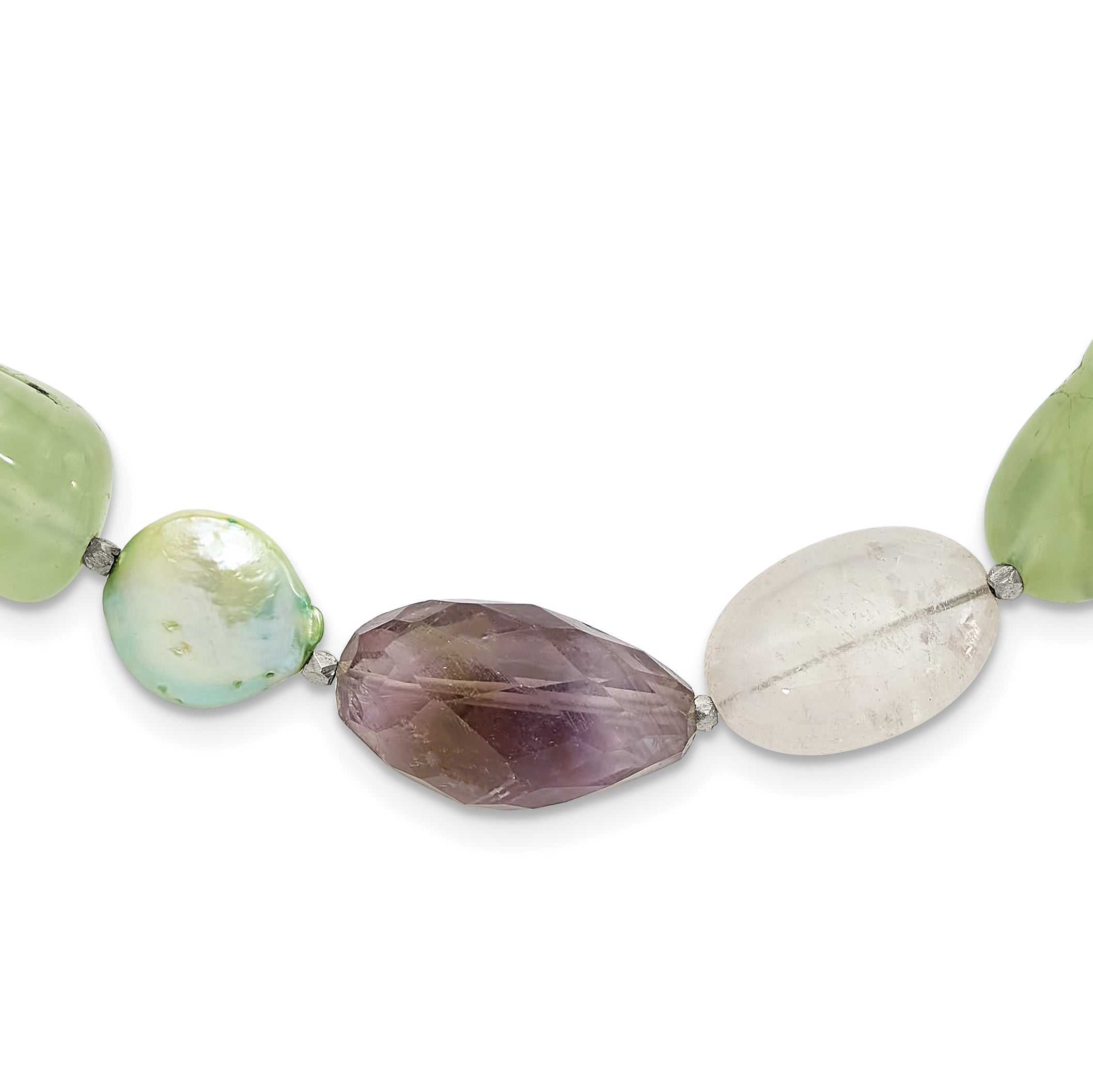 Sterling Silver Amethyst, Green Pearl and Prehnite 2in ext Necklace Main image