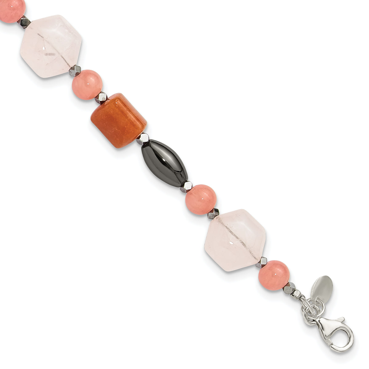 Sterling Silver Hematite/Multi Stone 7.5in w/1in ext Bracelet