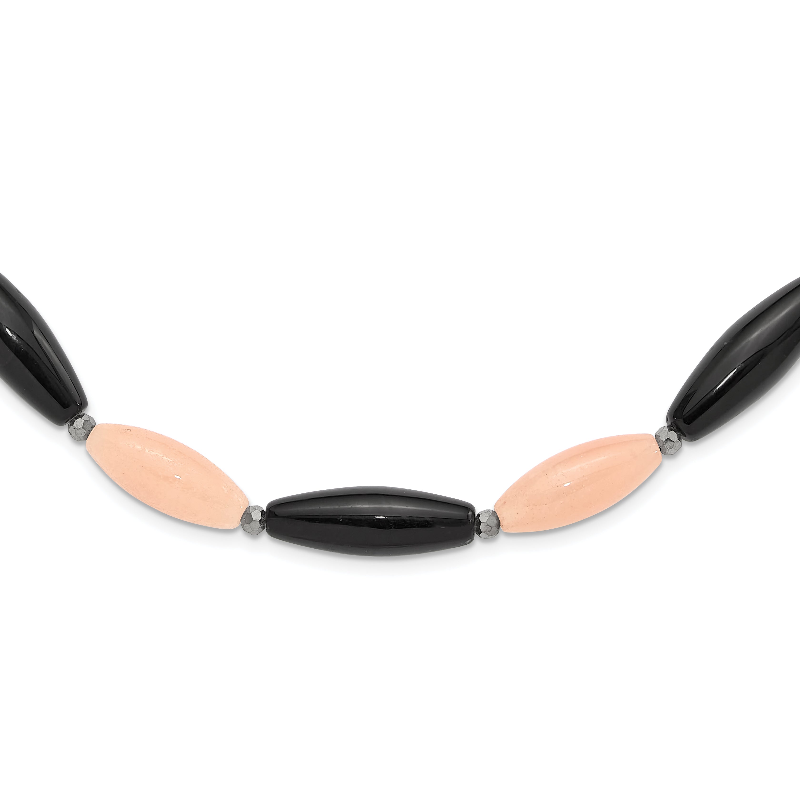 Sterling Silver Black Agate, Red Aventurine, Crystal 29in Necklace