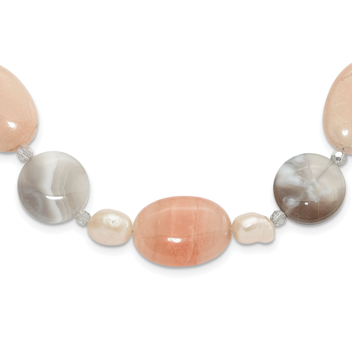 Sterling Silver Aventurine,Crystal and FWC Pearl With 2 Inch Extention Necklace