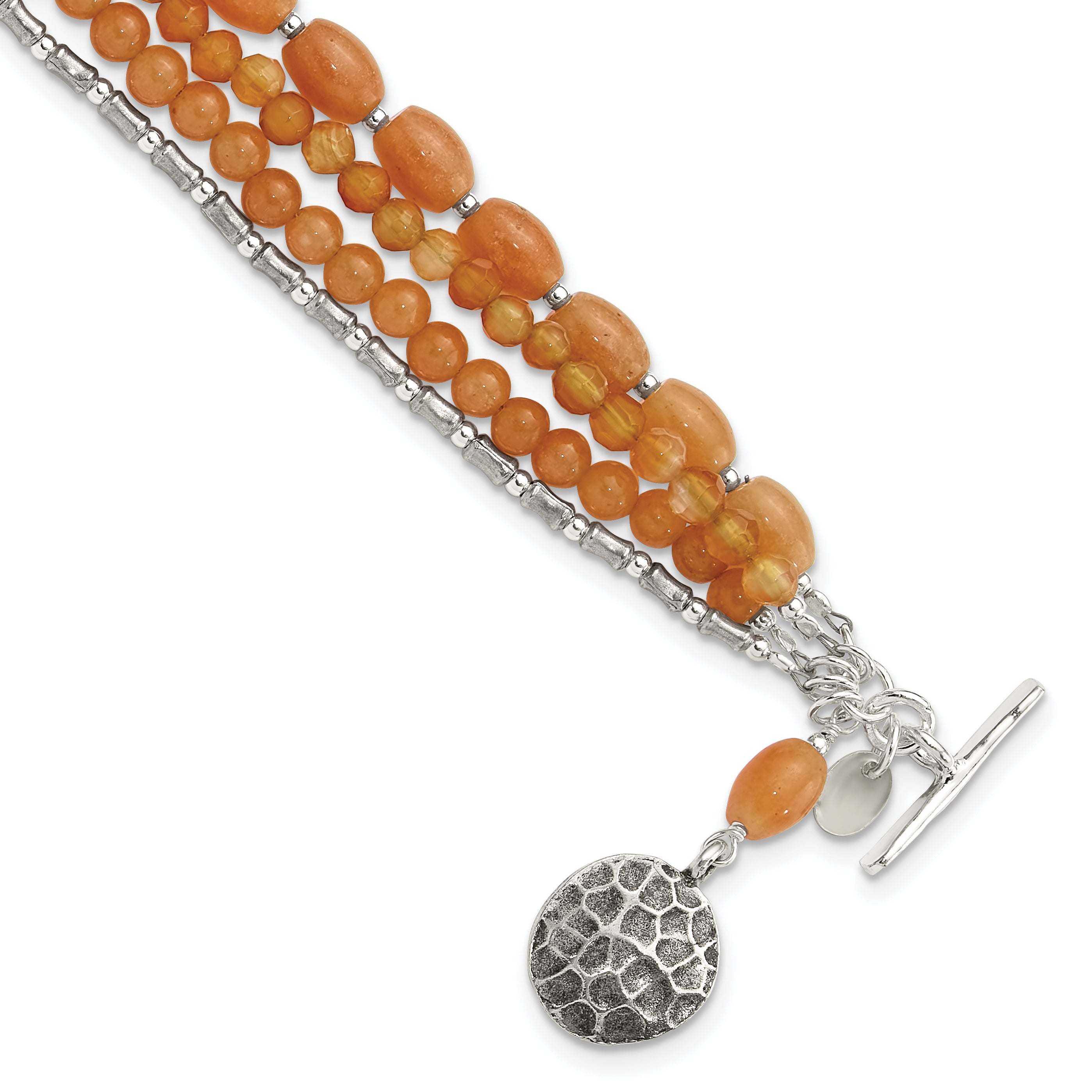 Sterling Silver Oxidized Aventurine/Carnelian 4-Strand 8in Bracelet