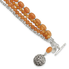 Sterling Silver Oxidized Aventurine/Carnelian 4-Strand 8in Bracelet