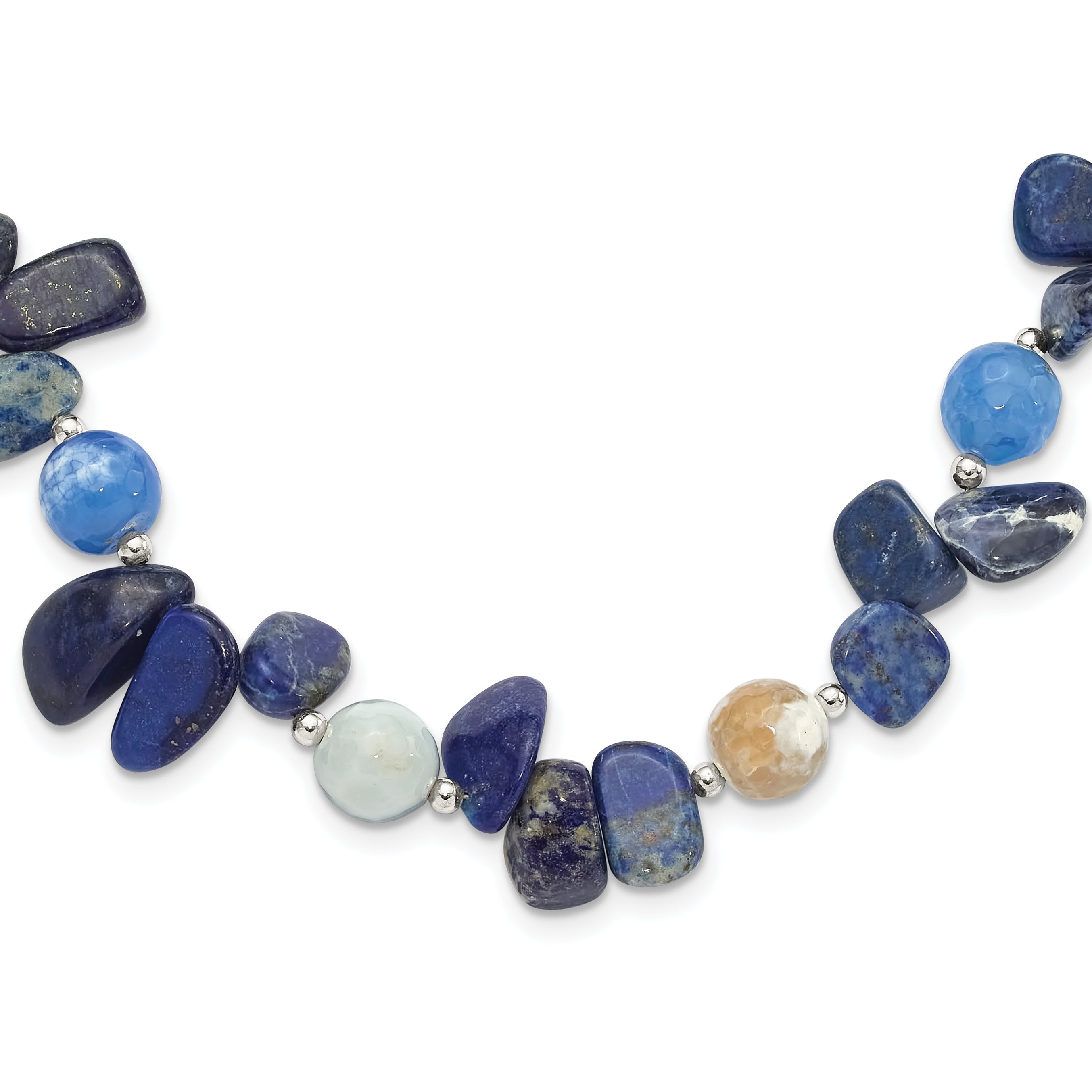 Sterling Silver Agate w/Shell, Lapis and Sodalite  With 2 Inch Extention Necklace