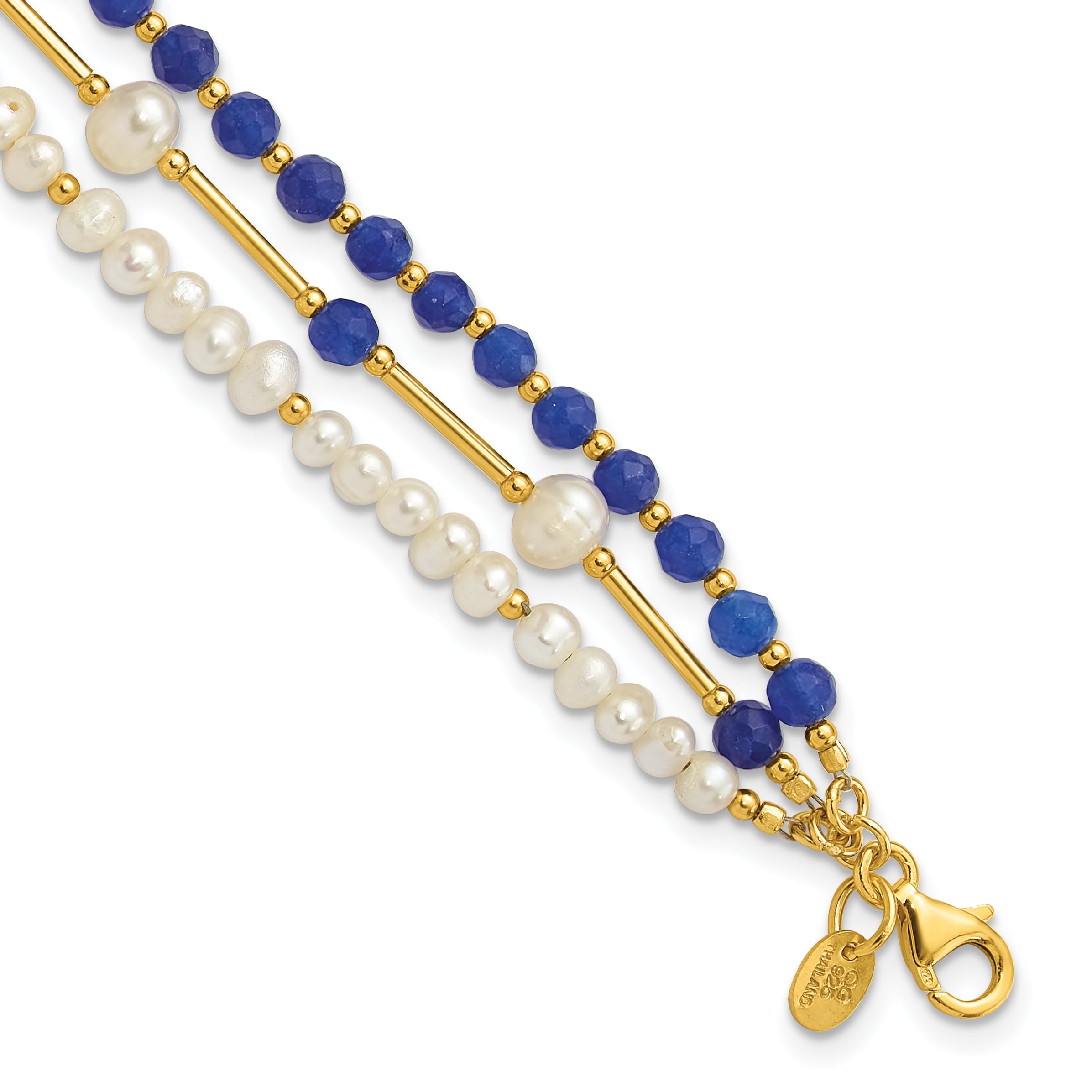 Sterling Silver Gold-plated FWC Pearl/Blue Quartz 1in ext. Bracelet