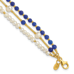 Sterling Silver Gold-plated FWC Pearl/Blue Quartz 1in ext. Bracelet