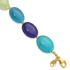 Sterling Silver Gold-plated Multi Stone 7in w/1in ext. Bracelet