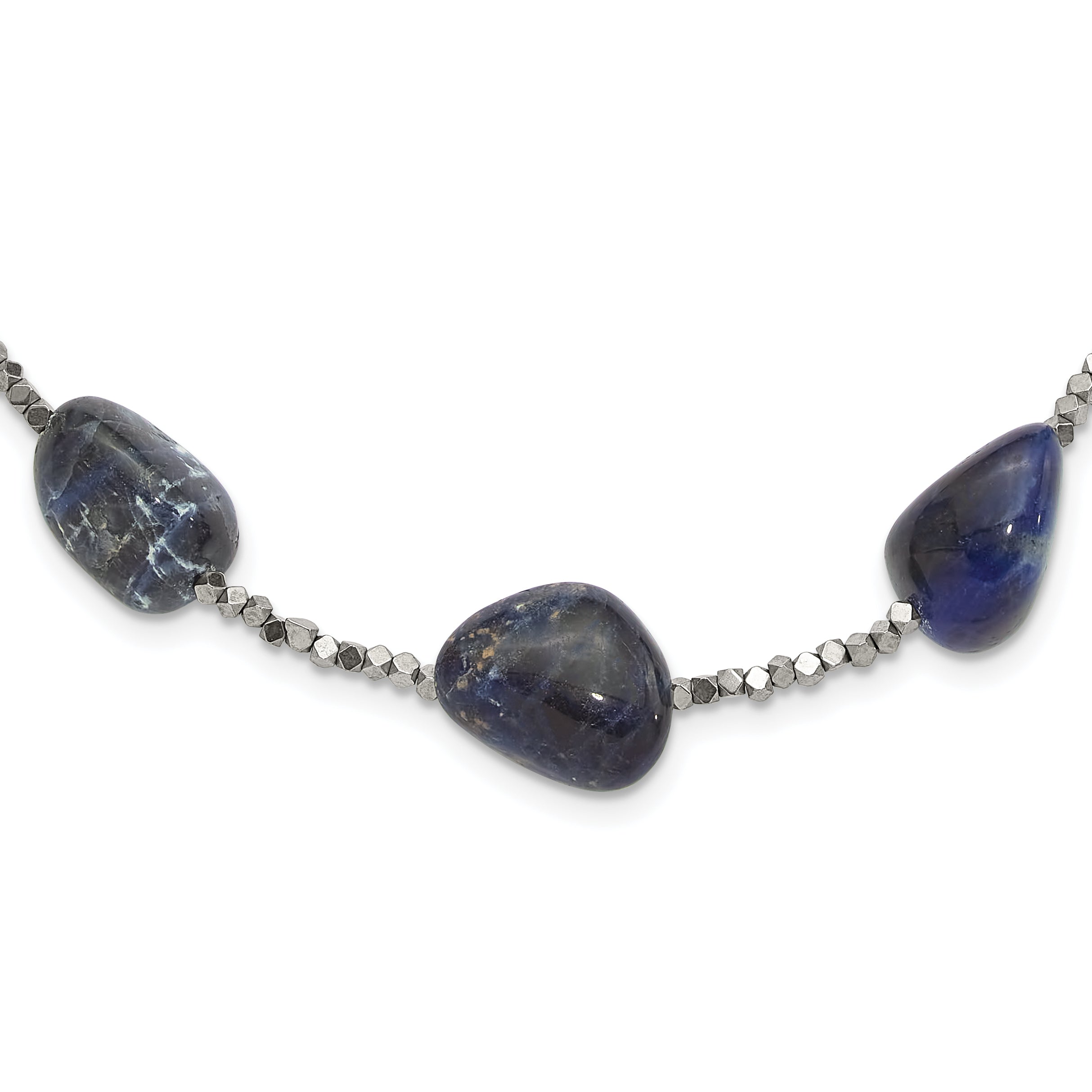 Sterling Silver Blue Quartz, Sodalite and Hematite 2in ext Necklace Main image