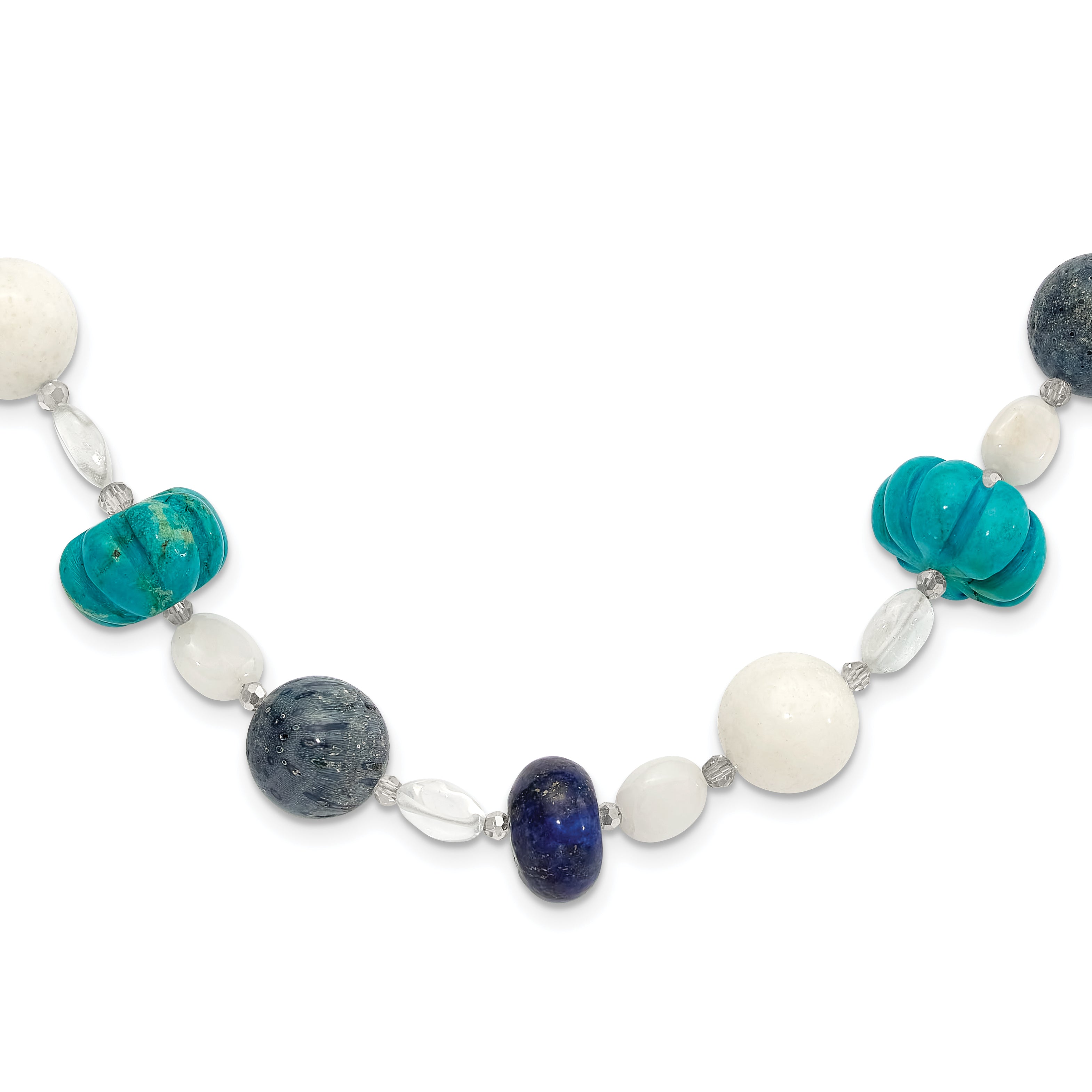 Sterling Silver Coral,Howlite,Jade,Lapis,Quartz,Crystal 2in ext Necklace Main image