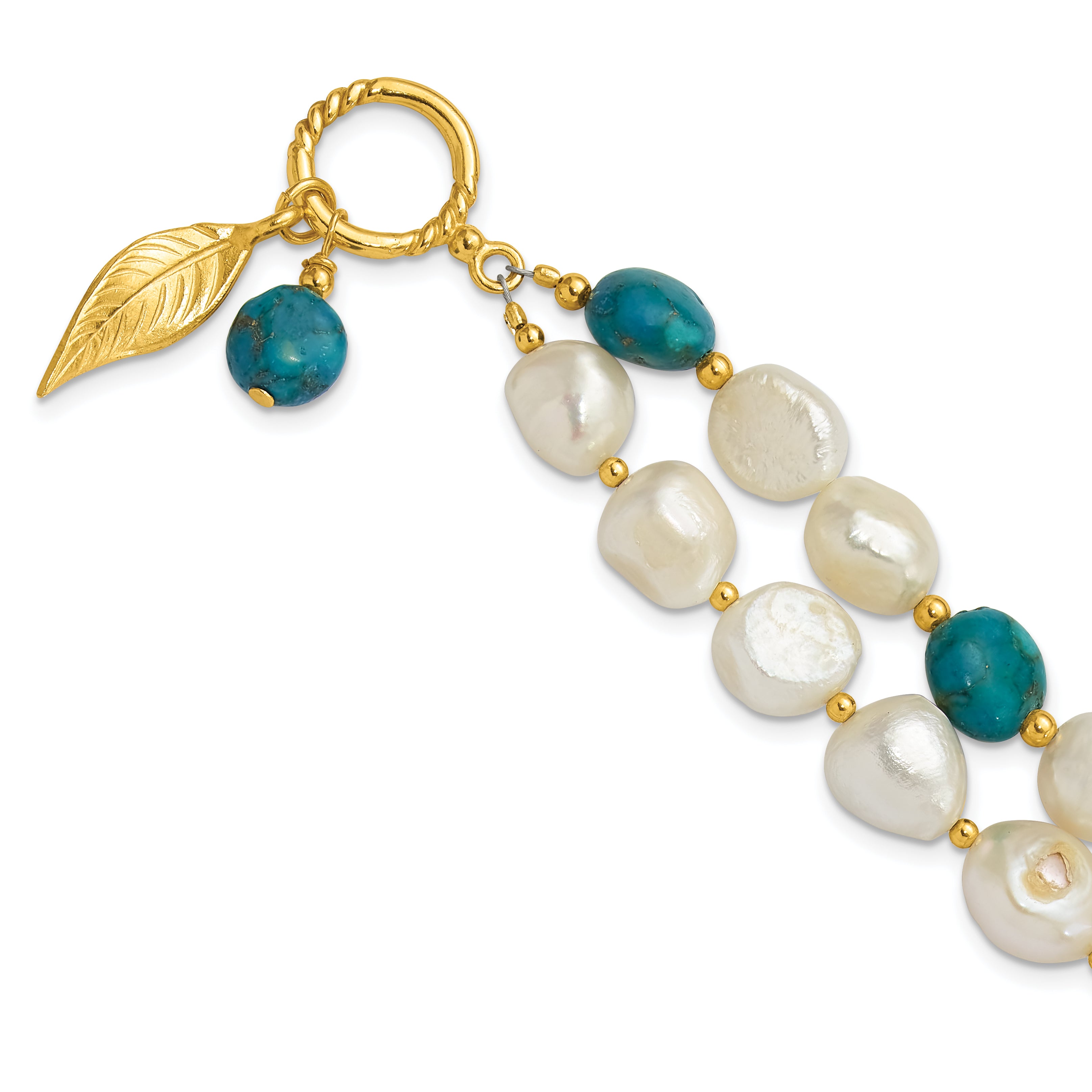 Sterling Silver Gold-plated FWC Pearl/Recon Zircon Toggle Bracelet