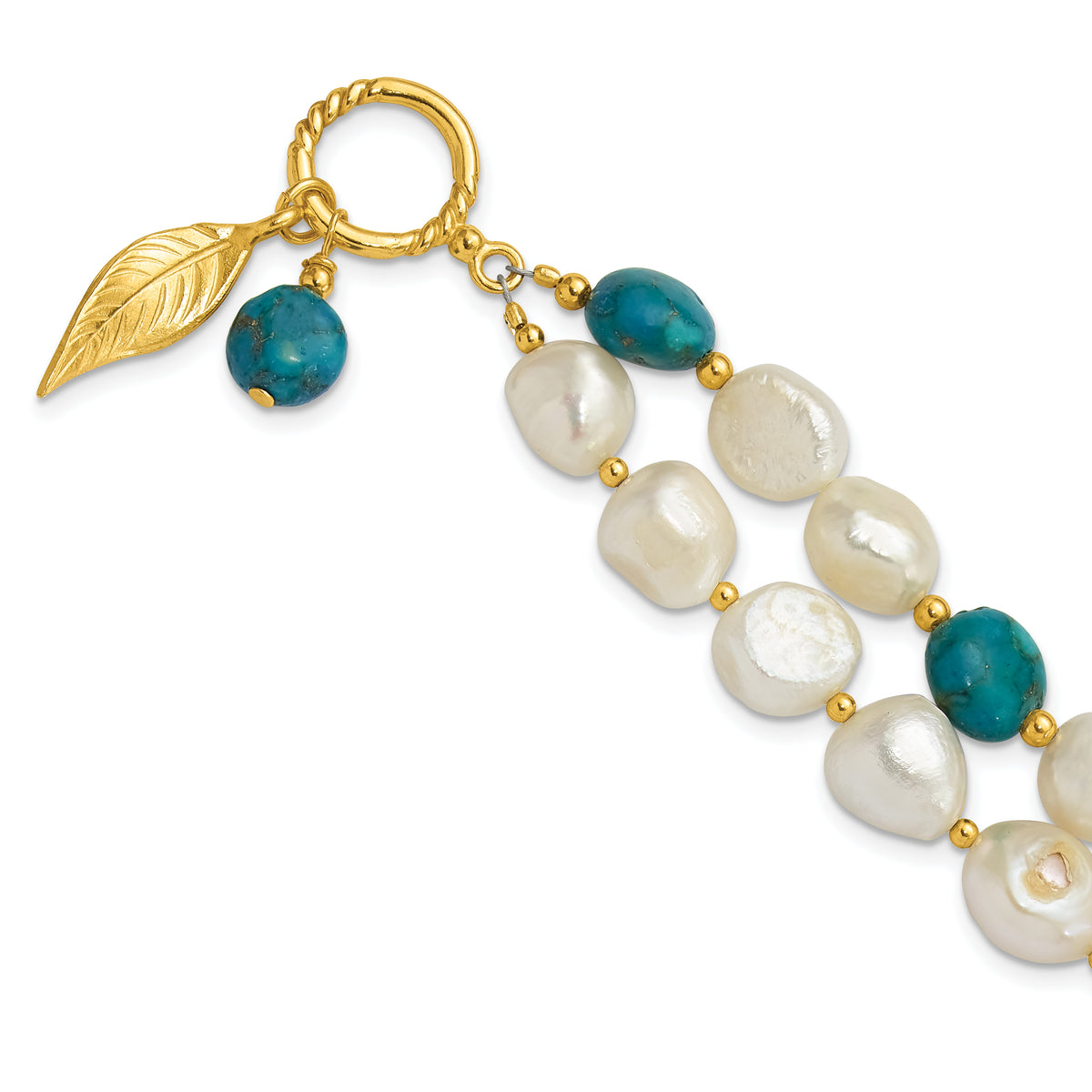 Sterling Silver Gold-plated FWC Pearl/Recon Zircon Toggle Bracelet