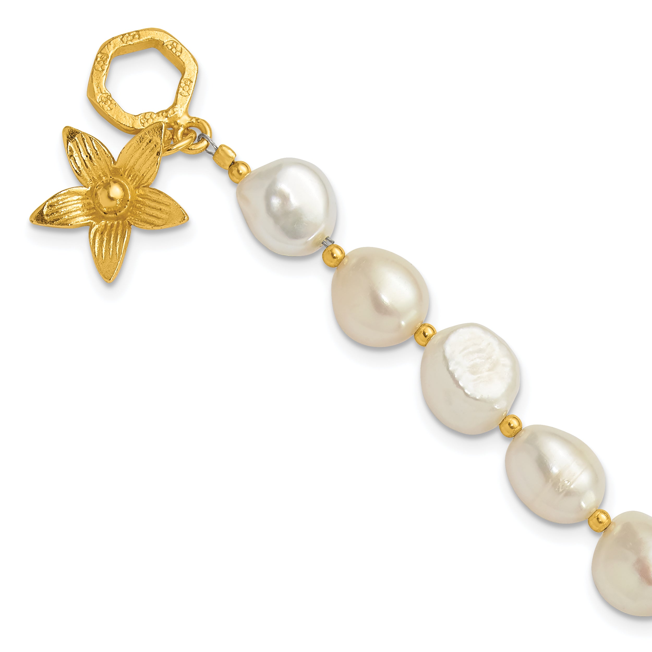 Sterling Silver Gold-plated FWC Pearl Flower 7.5in Toggle Bracelet Main image