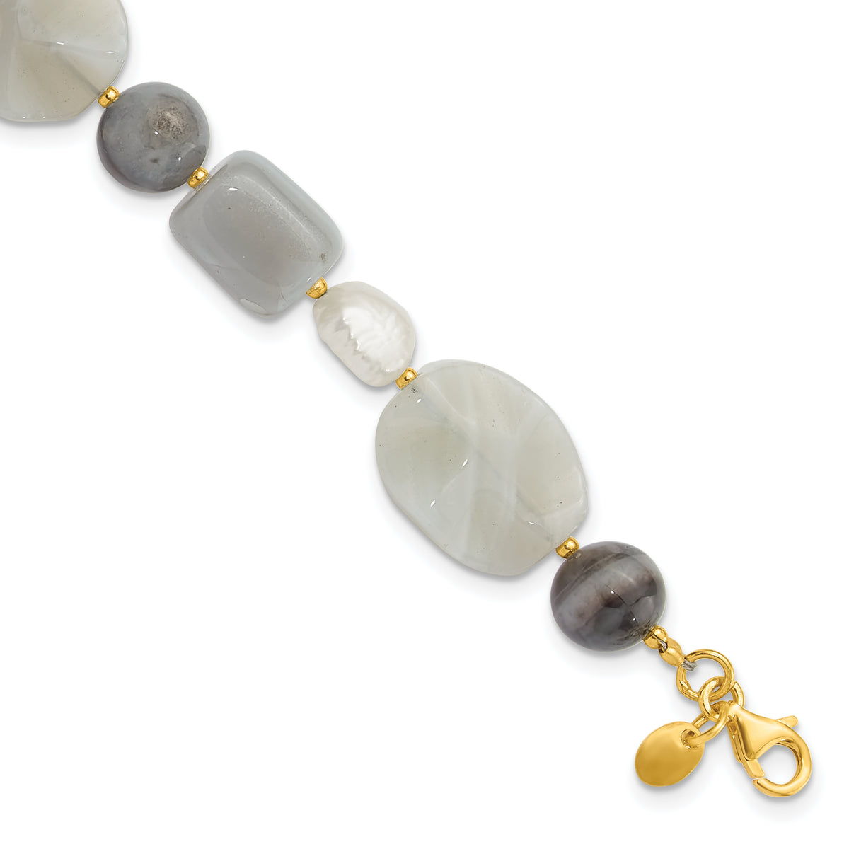 Sterling Silver Gold-plated FWC Pearl/Agate/Sardonyx 1in ext Bracelet