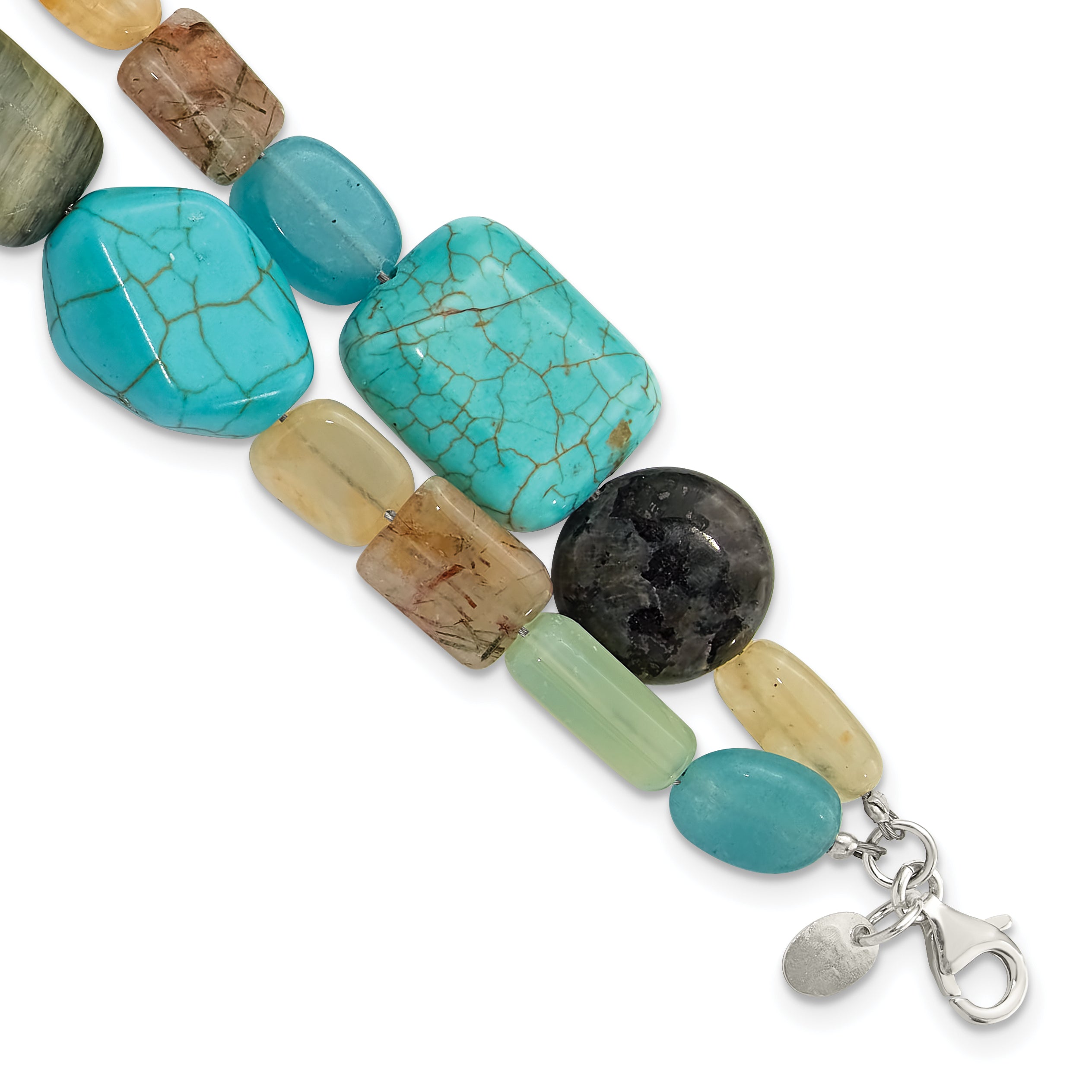 Sterling Silver Multi Stone 2-Strand 8in w/1in ext Bracelet Main image