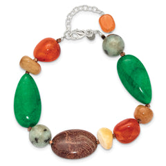 Sterling Silver Multi Stone Metallic Yarn 1in ext Bracelet