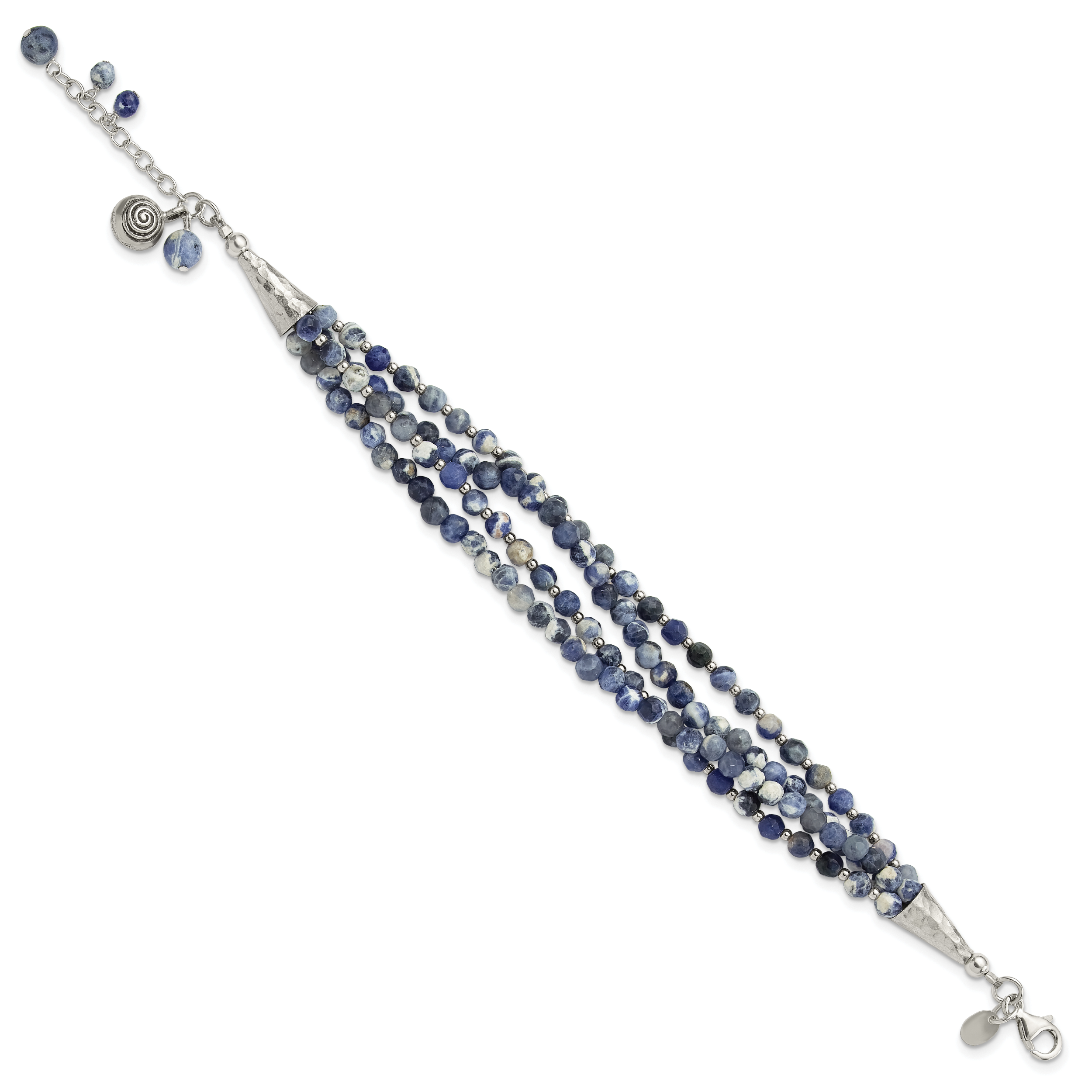 Sterling Silver Blue/White Sodalite Beaded 4-Strand 1in ext Bracelet Secondary image